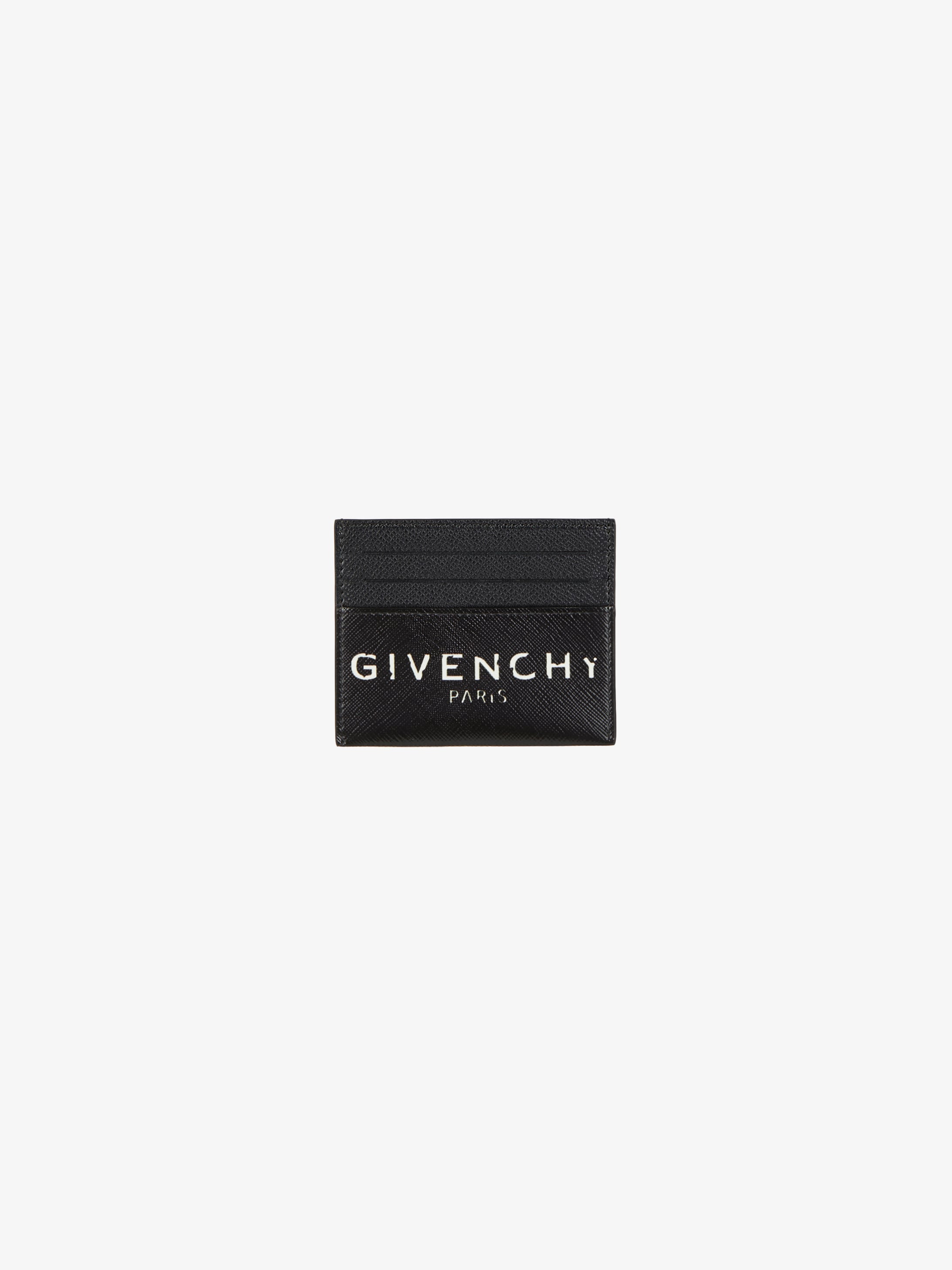Givenchy logo,MAC logo 黑色涂层帆布卡包,正面饰有复古效果白色givenchy paris标志印花
