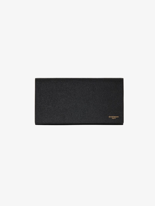 Grained leather long flap wallet 