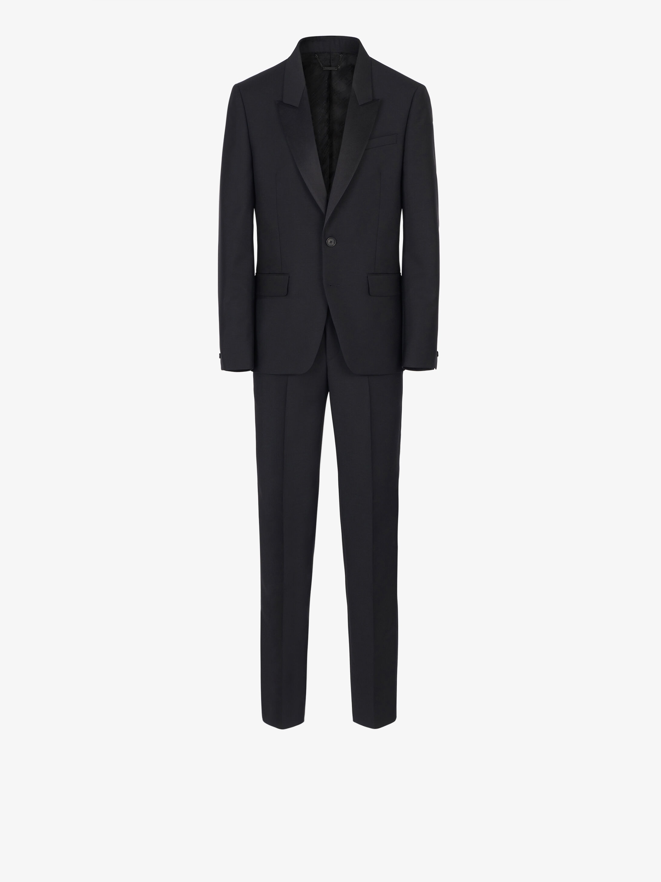 Slim fit tuxedo suit in wool and mohair 