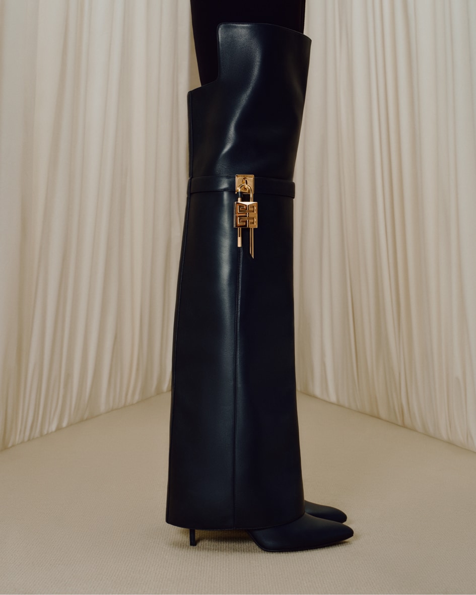 Shark Lock Stiletto over-the-knee boots in leather