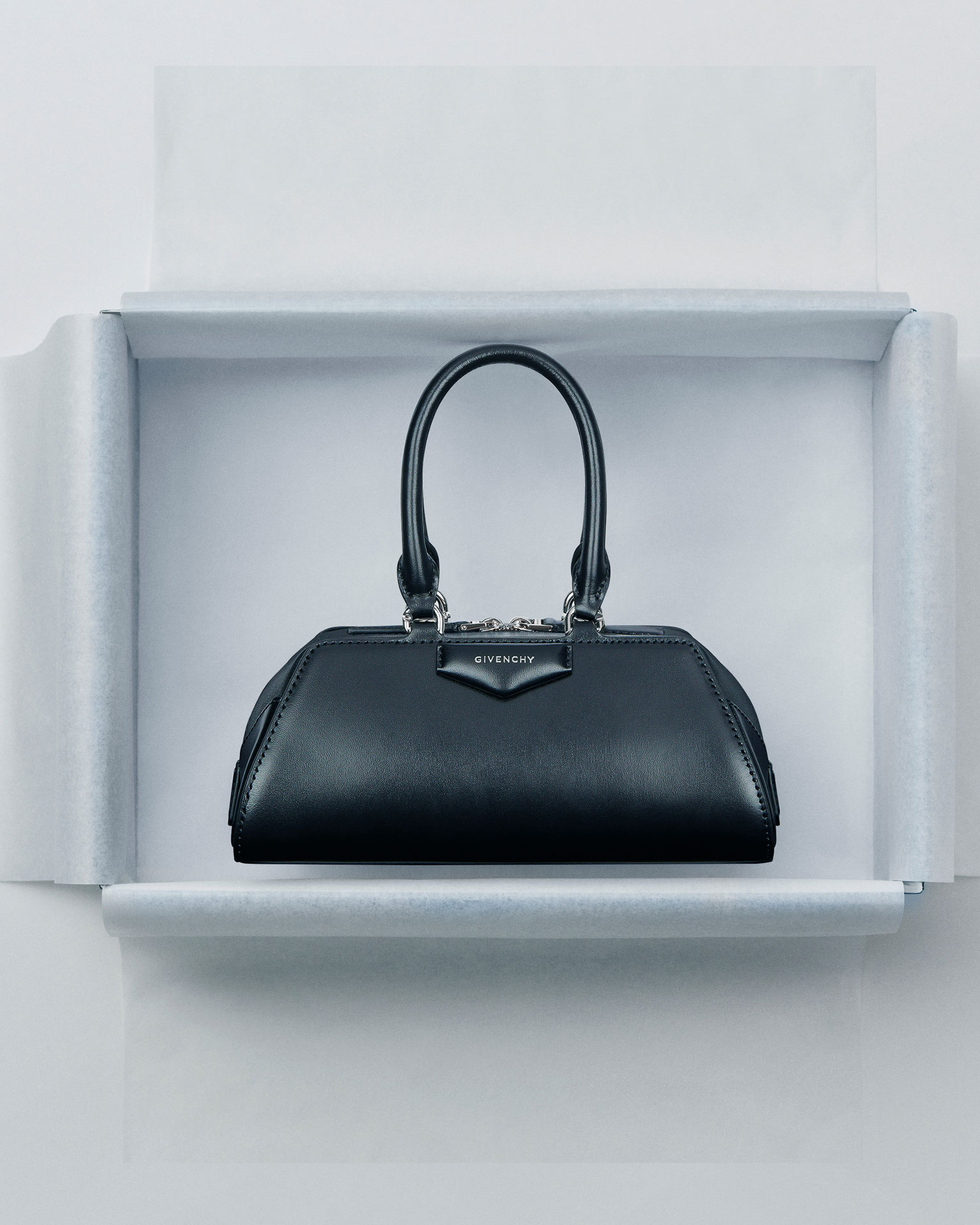 Small Antigona Cube East-West bag in Box leather