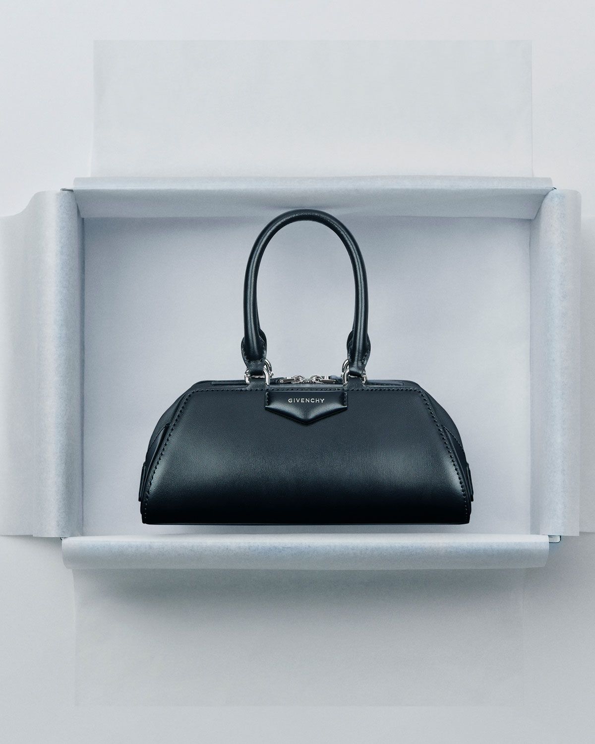 Small Antigona East-West bag in Box leather