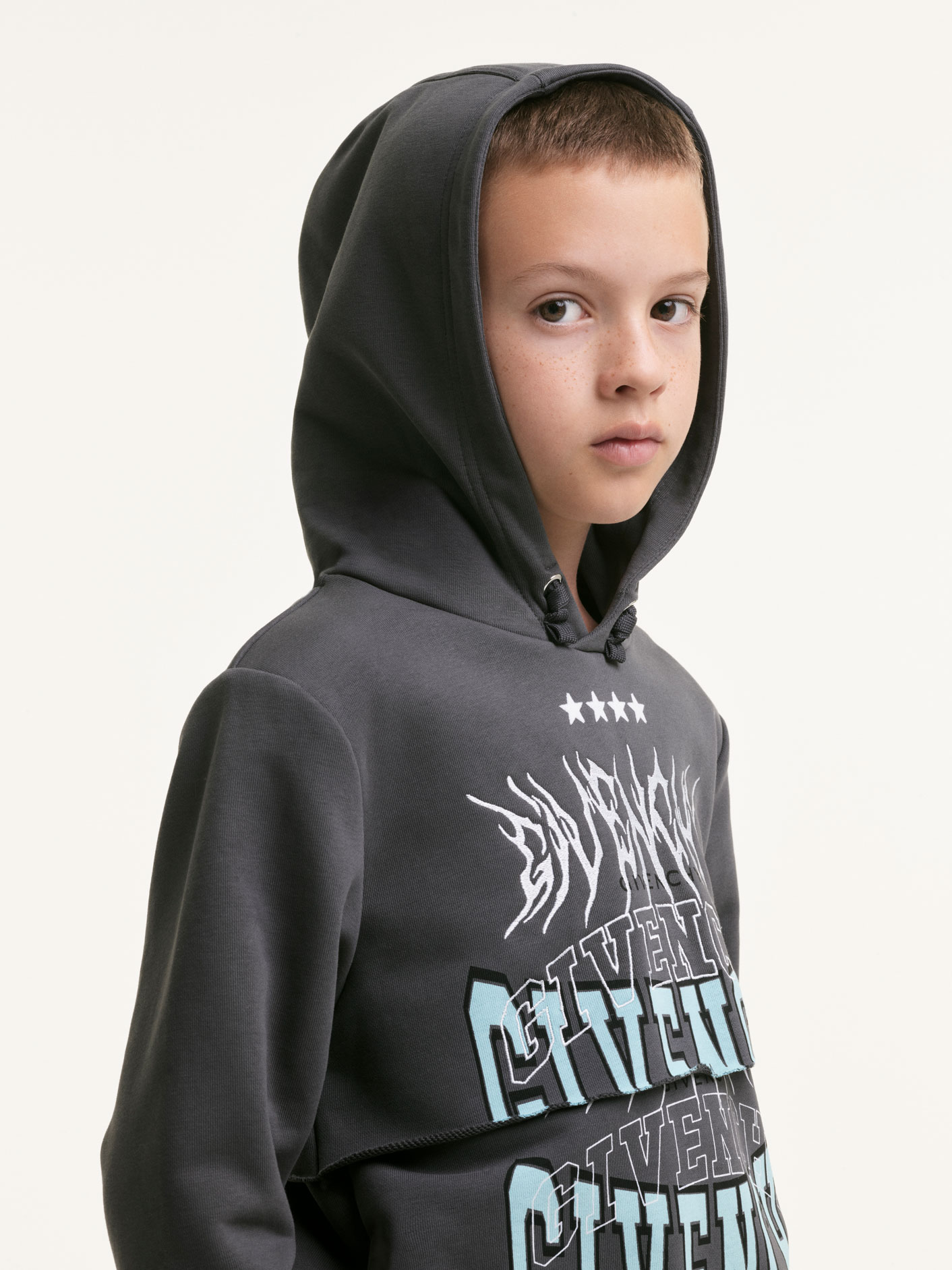 Givenchy Men's Logo Embroidered Cotton Hoodie - Gray - Hoodies