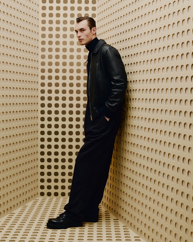 Reversible bomber jacket in leather