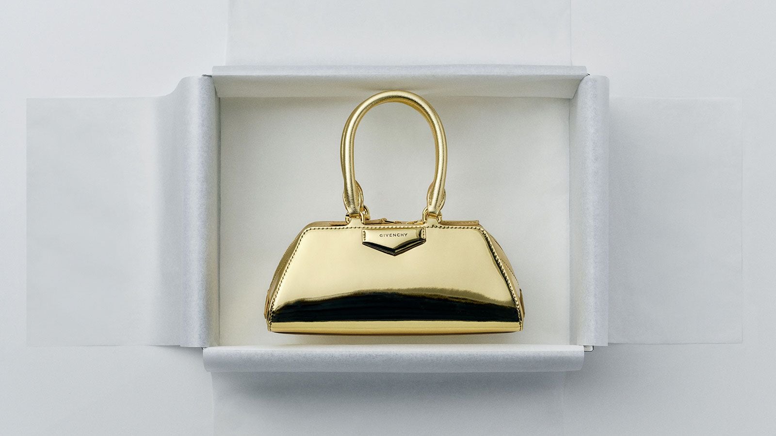 Small Antigona Cube East-West bag in Box leather