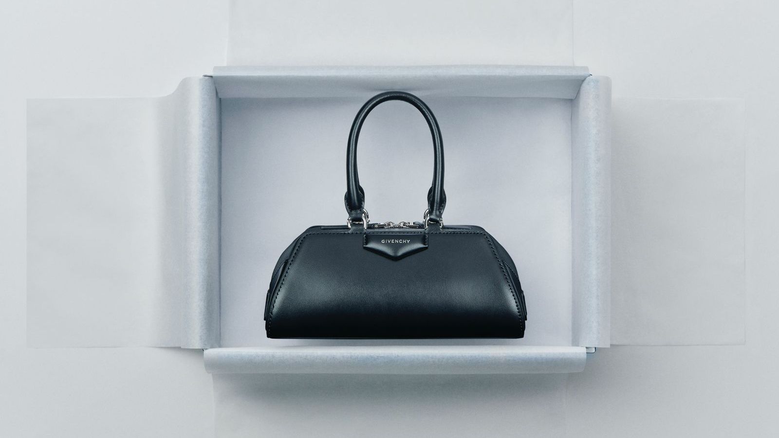 Small Antigona East-West bag in Box leather