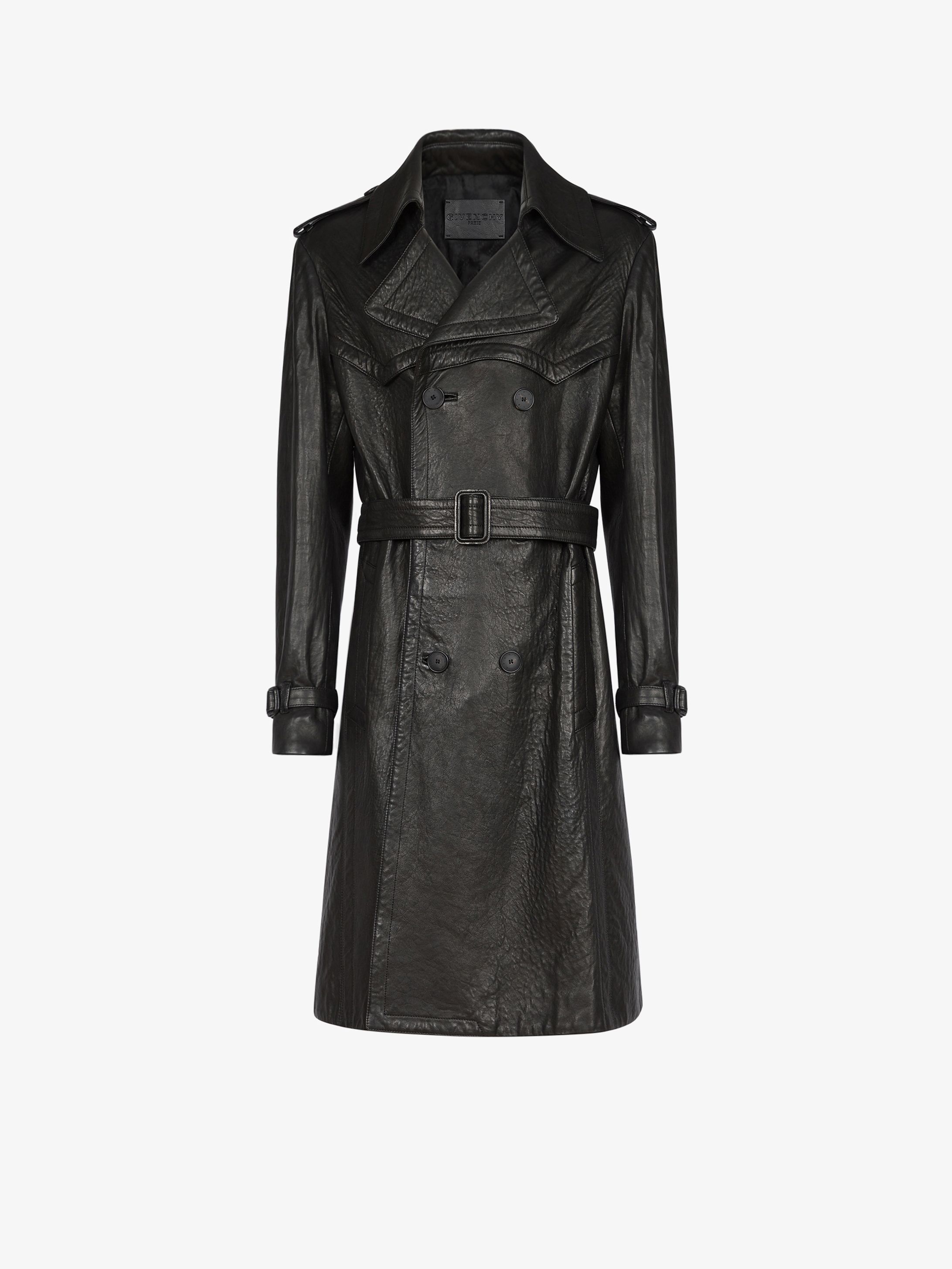 Trench in smooth leather with belt