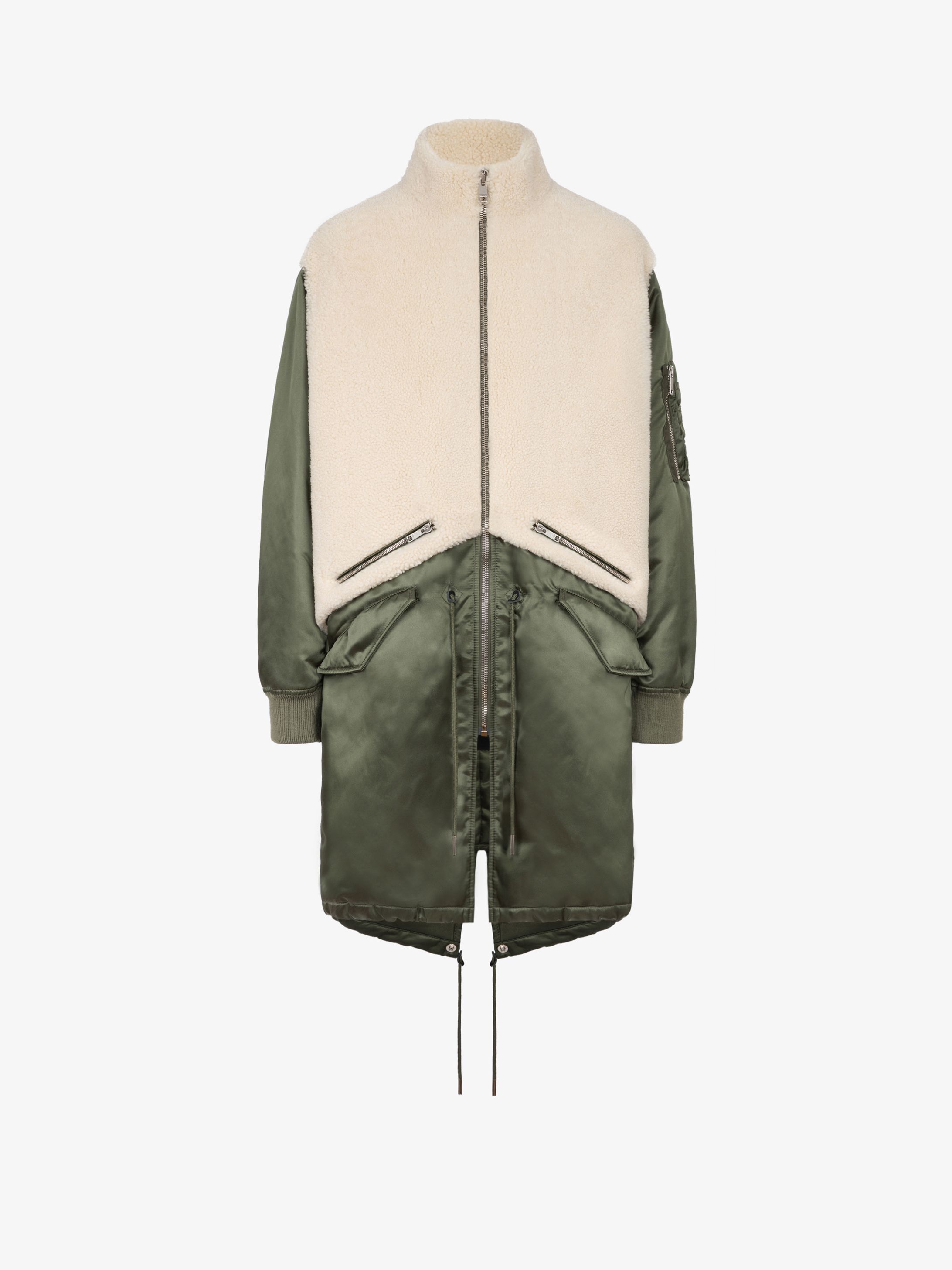 Military parka in sheep lining and nylon