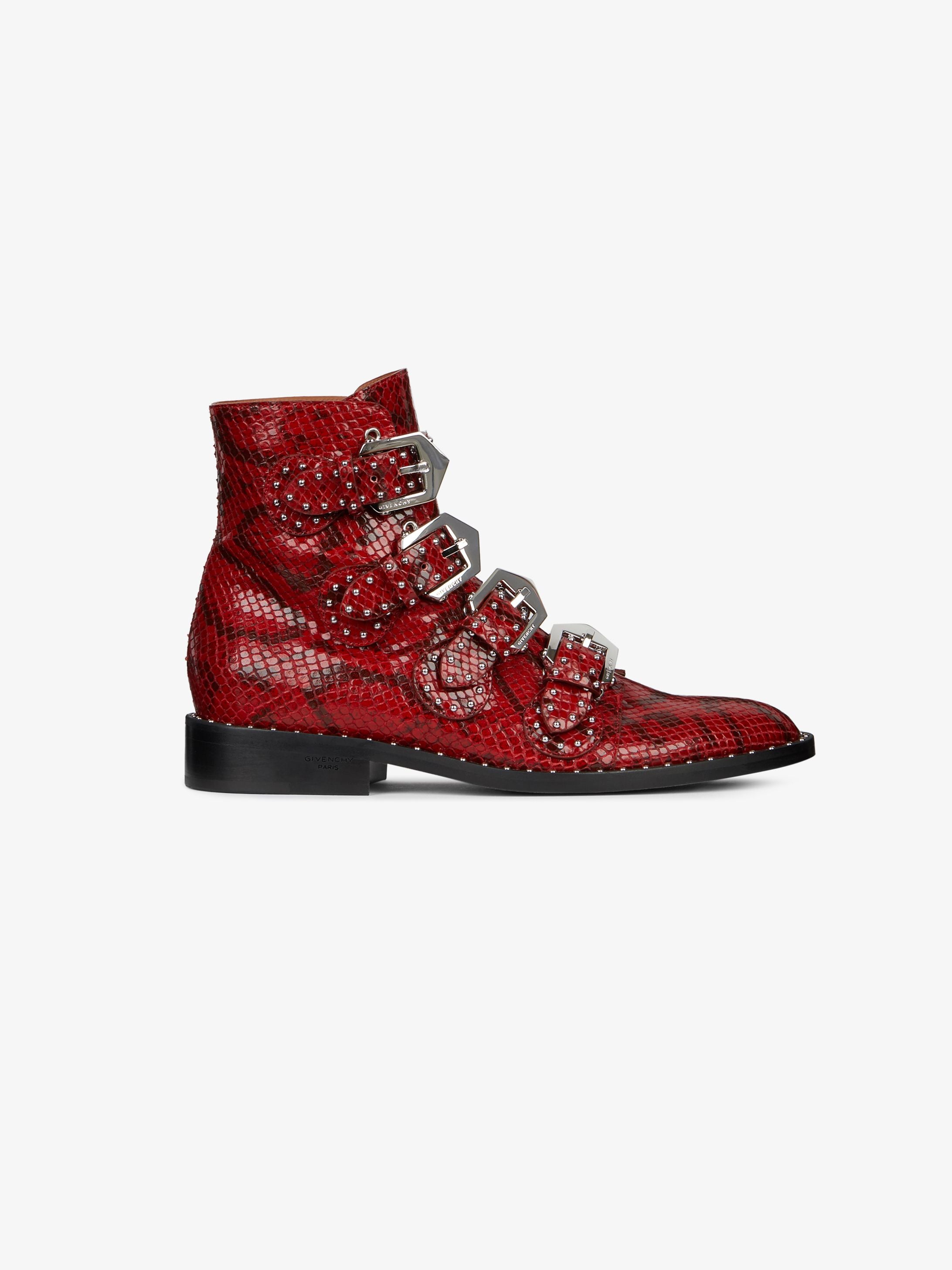 Bottines multi-brides cloutées en cuir façon python