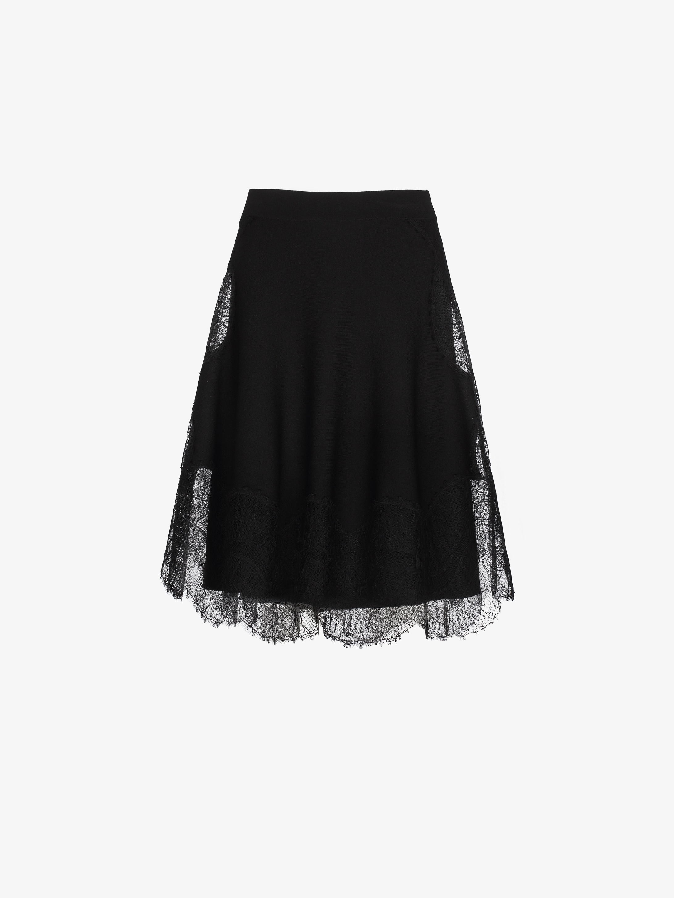 A-line skirt in crêpe viscose and lace