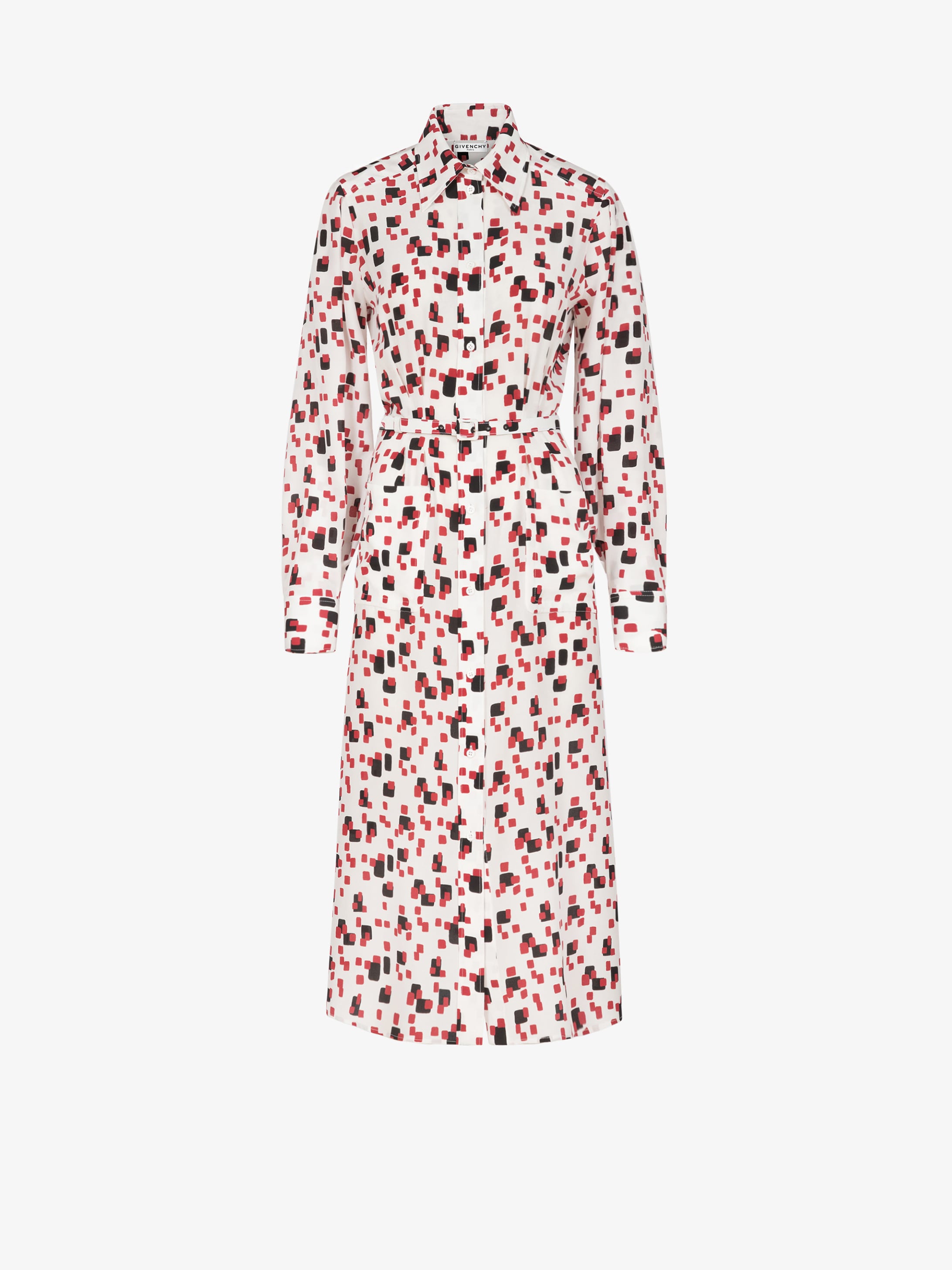 Robe-chemise en soie à imprimé géométrique