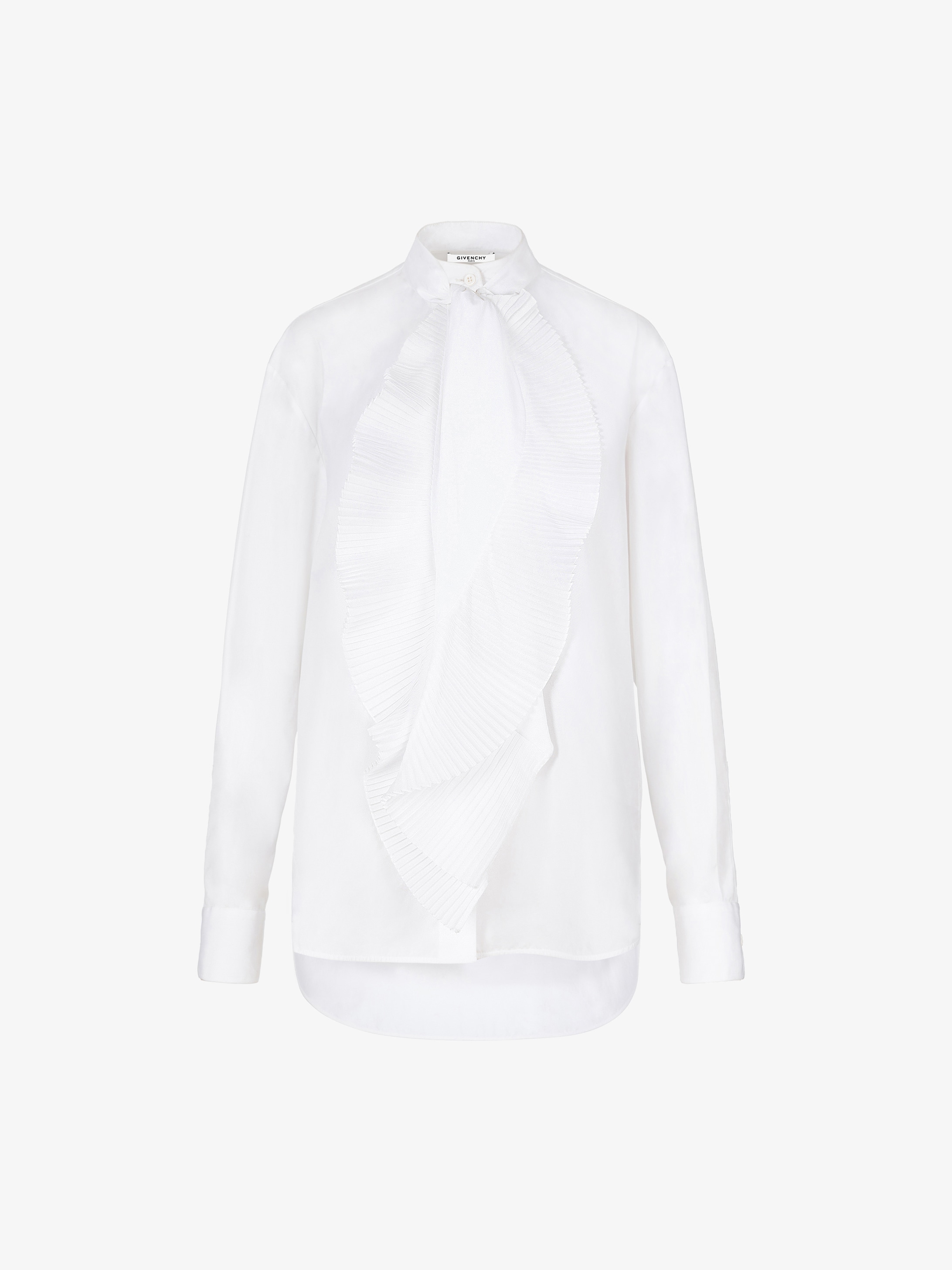 Camicia in popeline con collo a sciarpa drappeggiato
