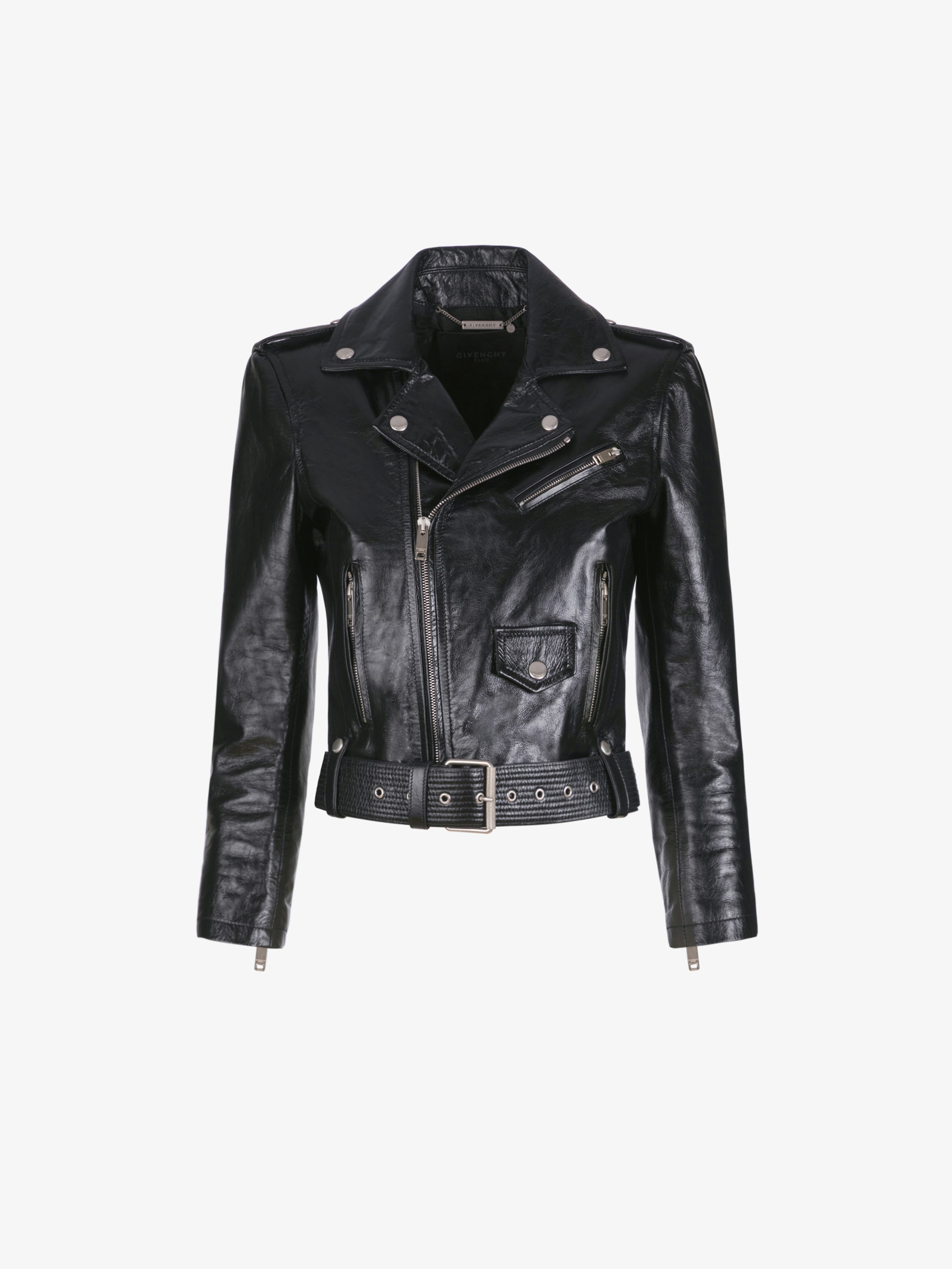 Blouson biker en cuir vintage avec ceinture