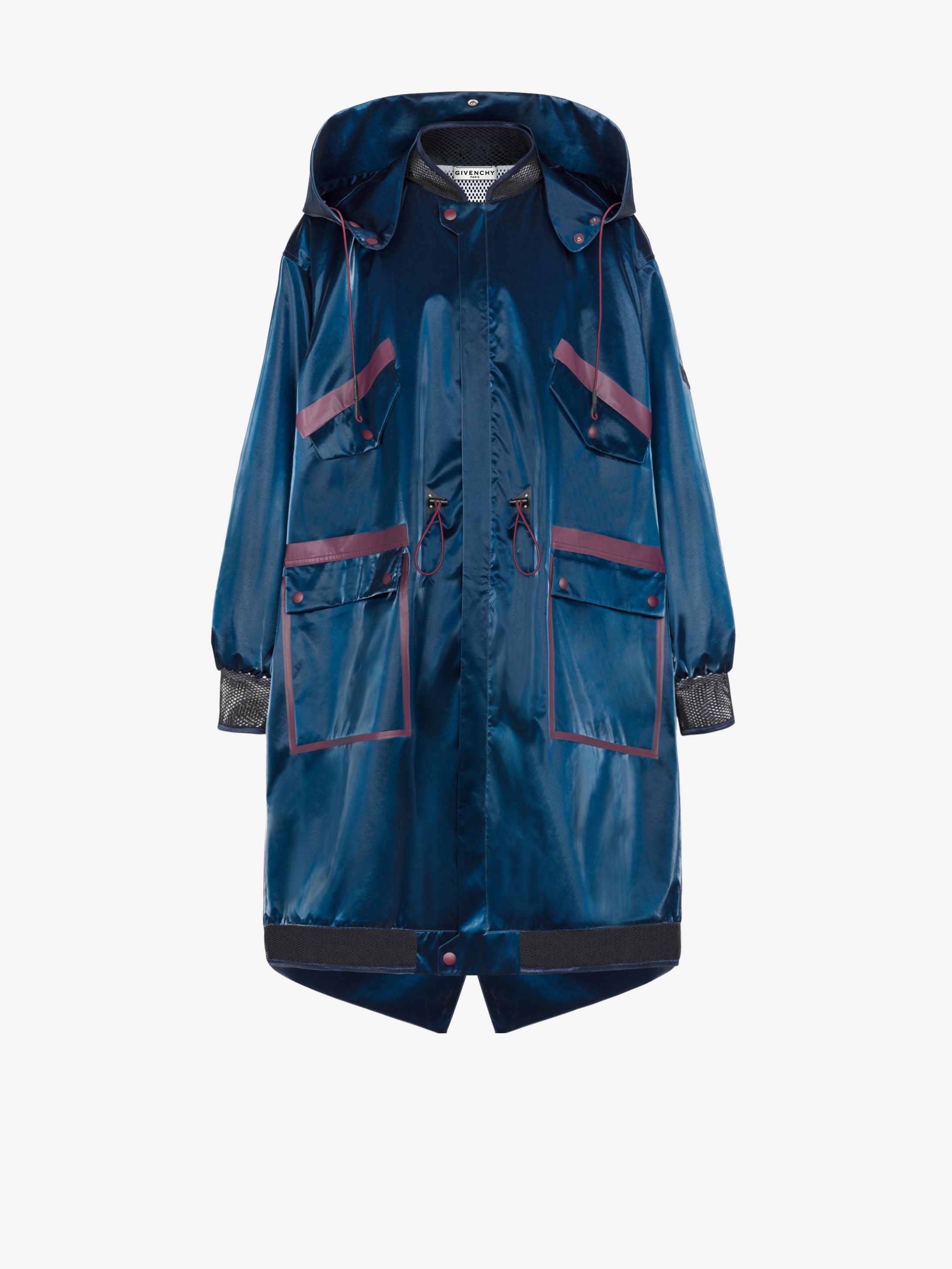 Multipockets parka in velvet effect nylon