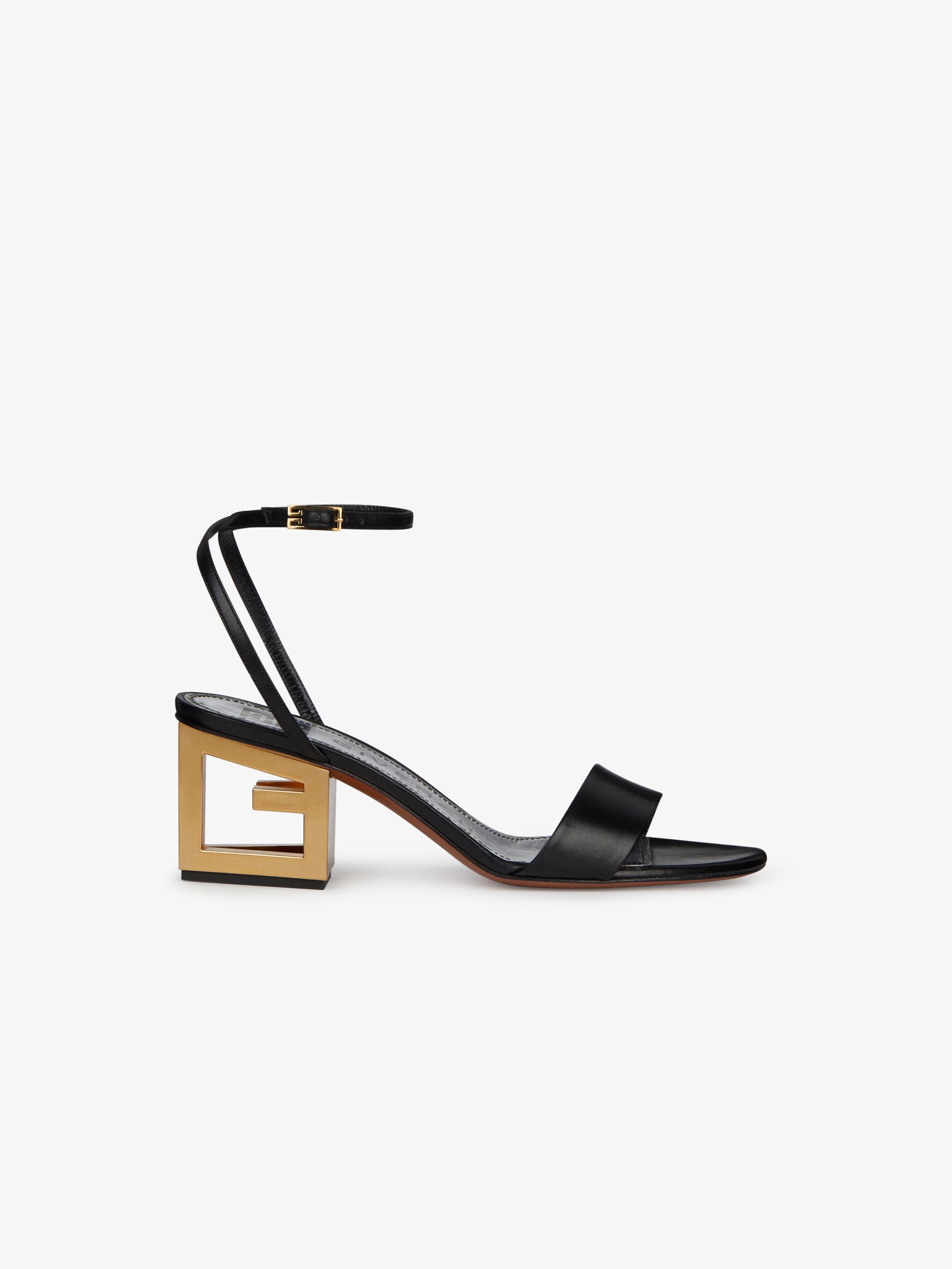 Gold G heel sandals in leather