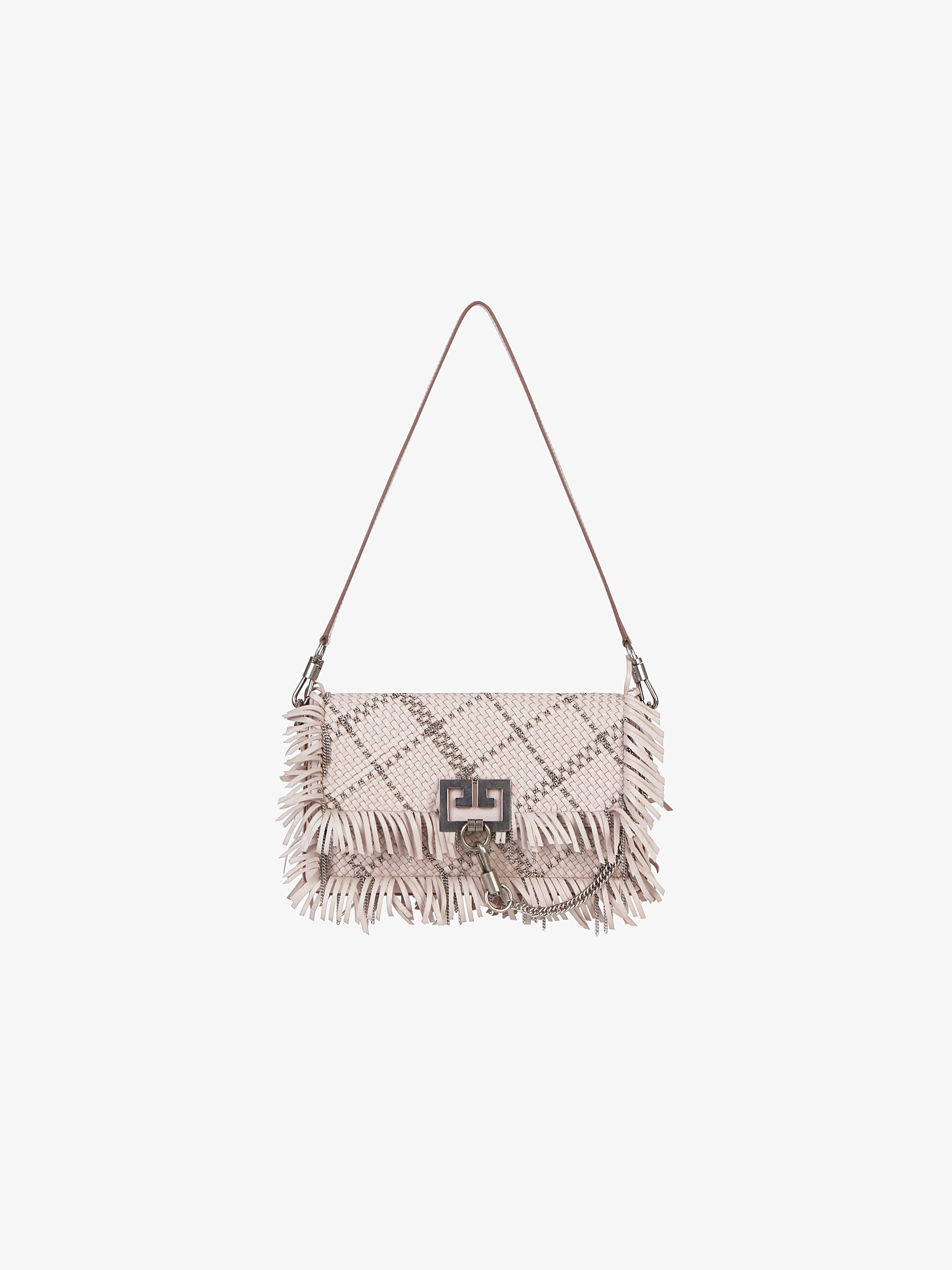 Fringed Charm bag in braided leather and chain
