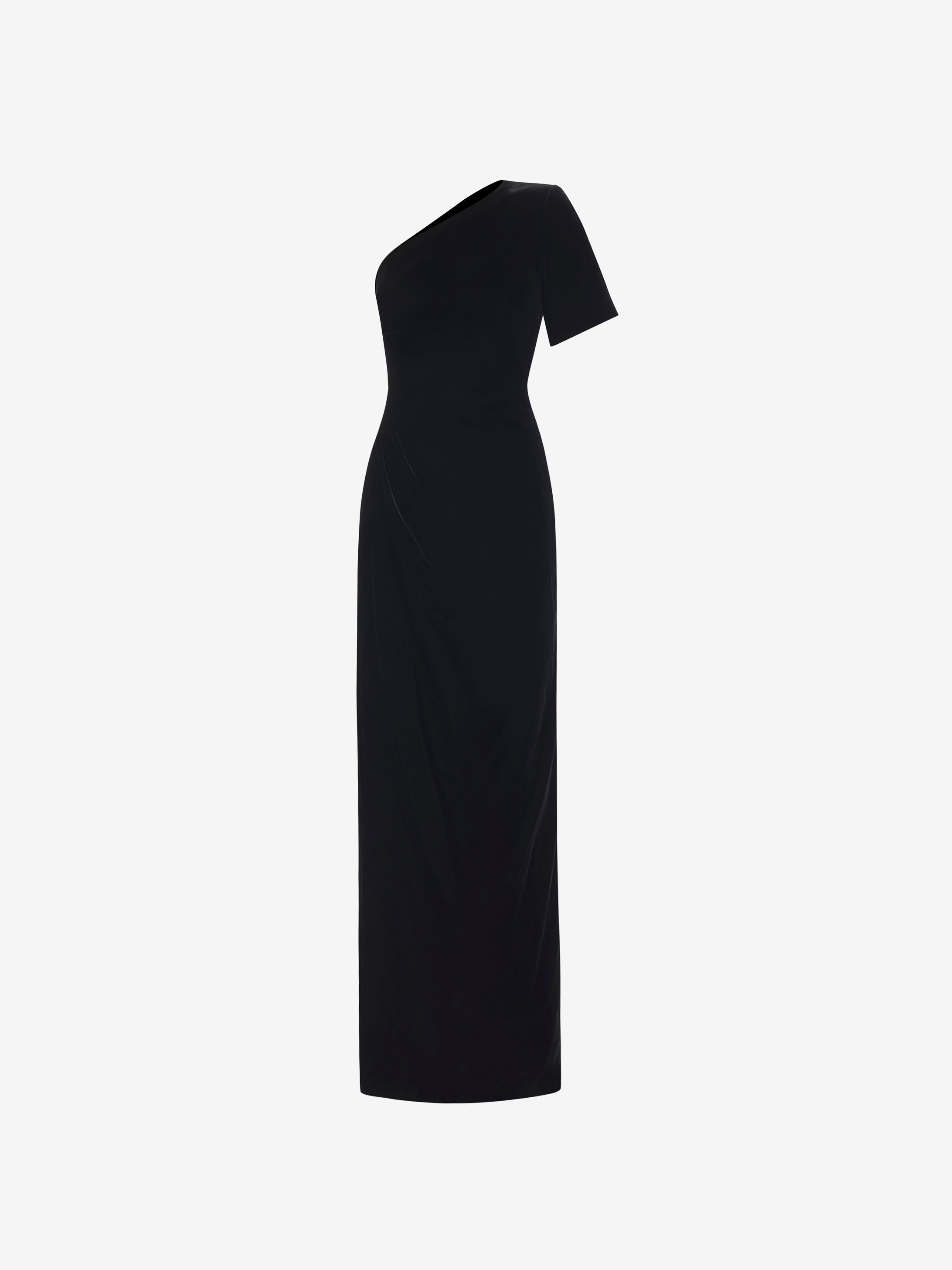 Evening asymmetrical dress in flowing velvet