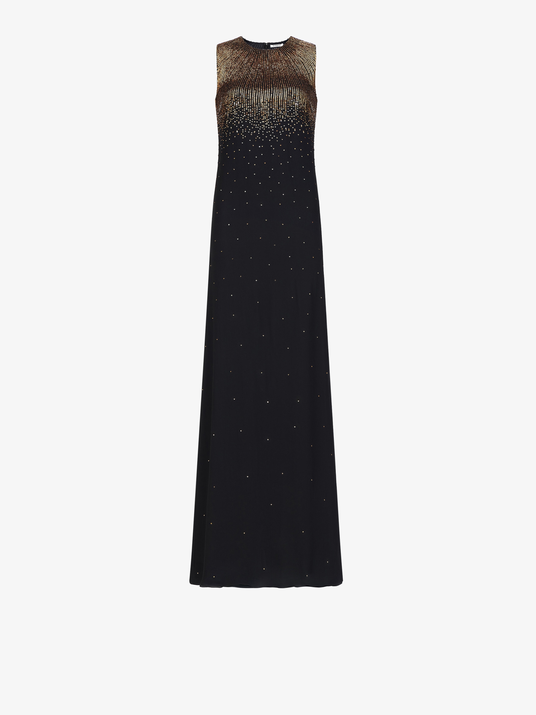 Sequins embroidered evening dress in silk