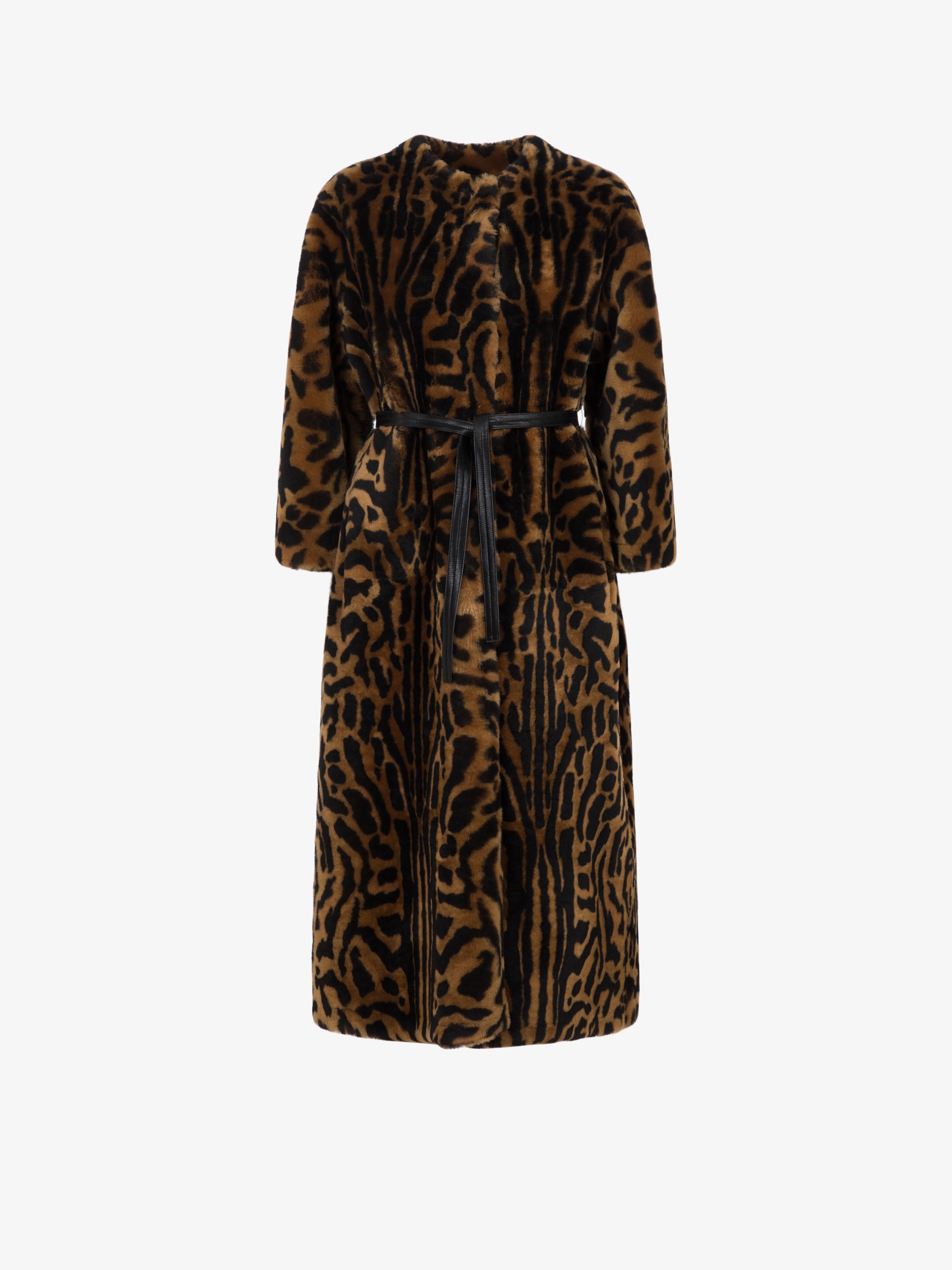 Long shearling coat with chettah print
