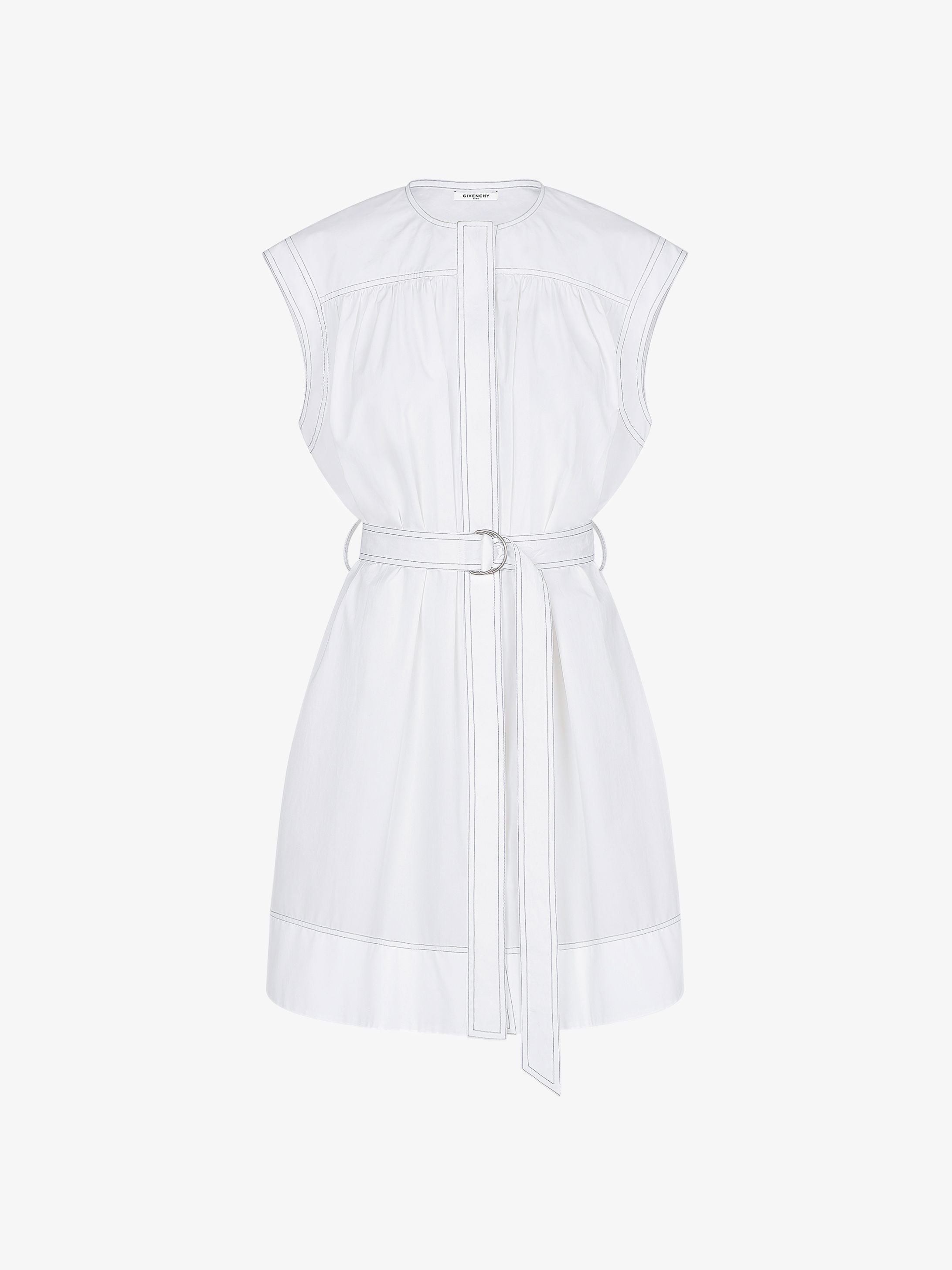Robe-chemise sans manches à surpiqûres contrastées