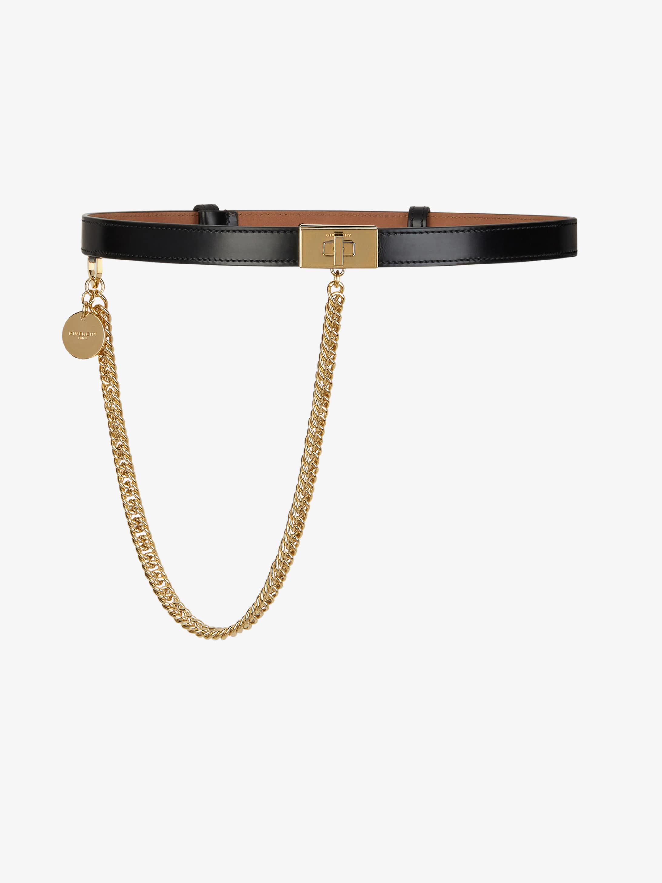 Double G belt in leather with chain