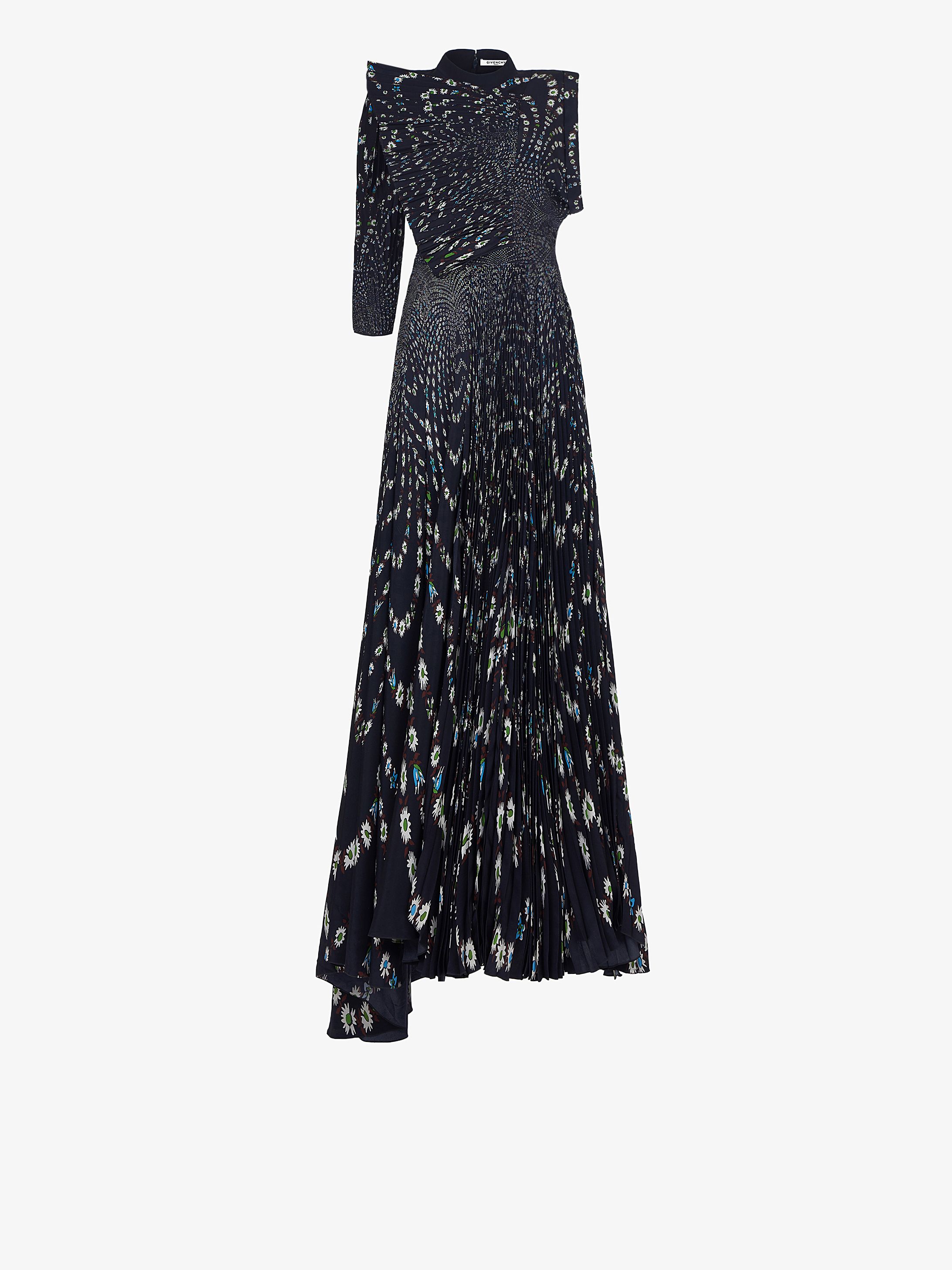 Floral printed asymmetrical evening dress