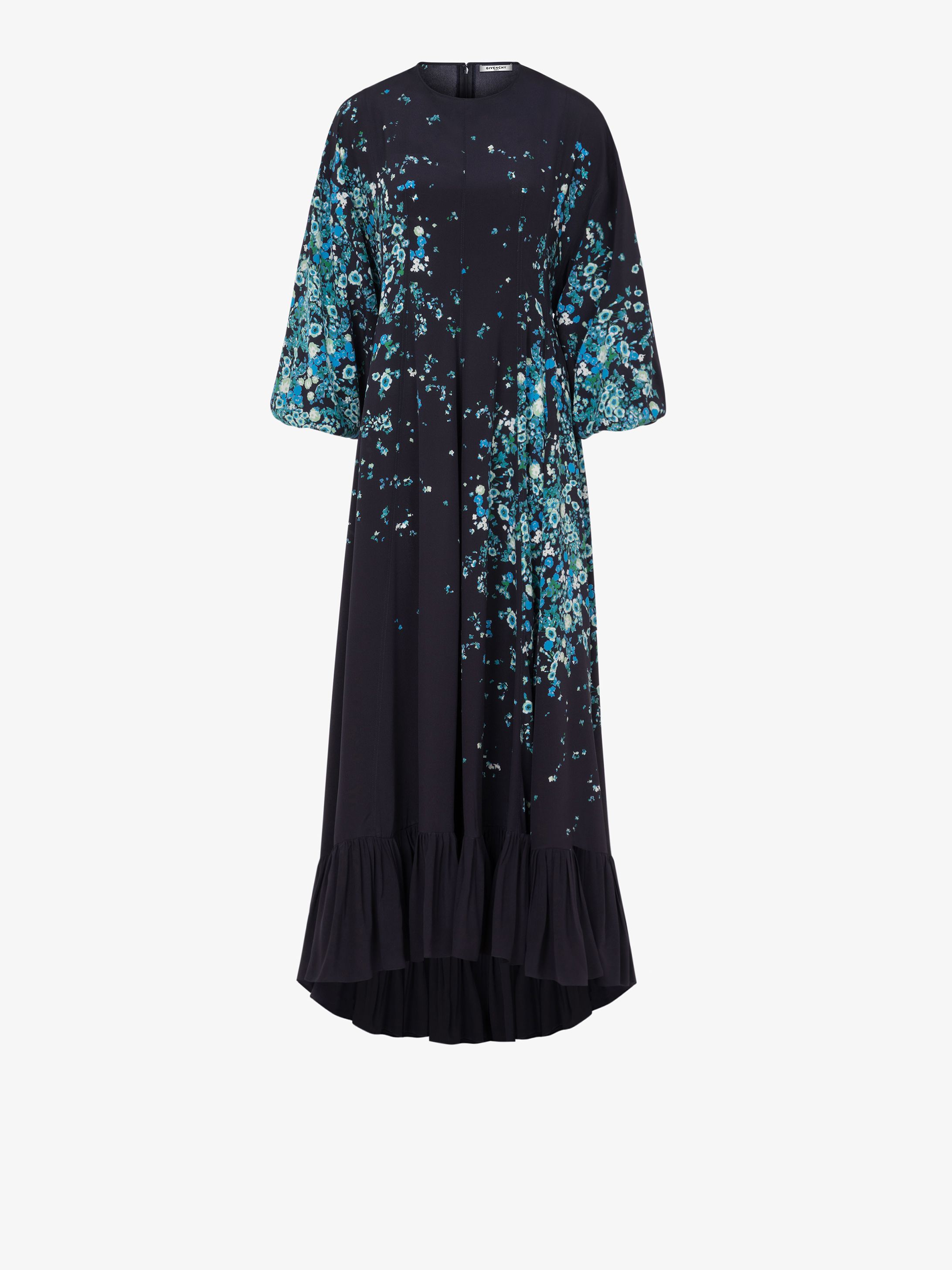 Long silk dress with floral print