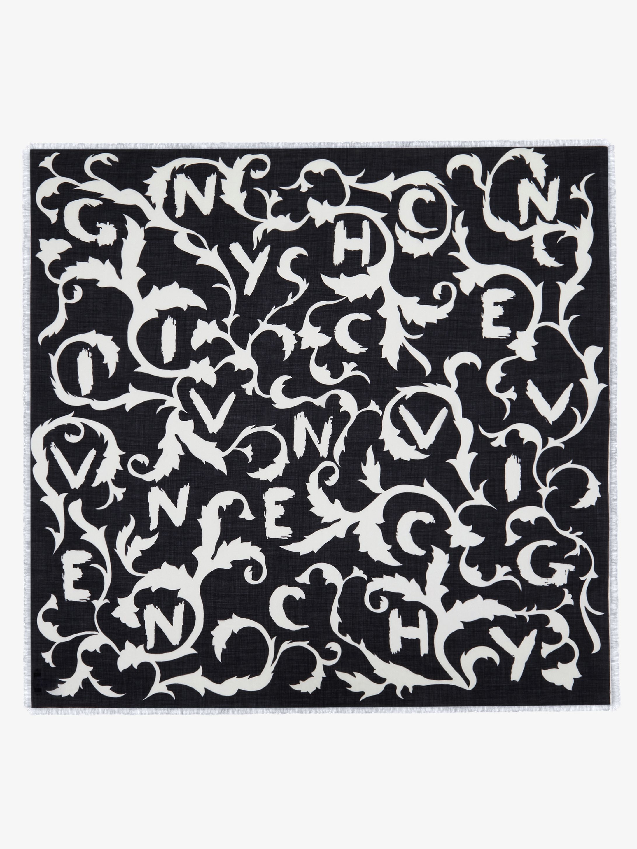 Large scarf in graphic floral printed cashmere and silk