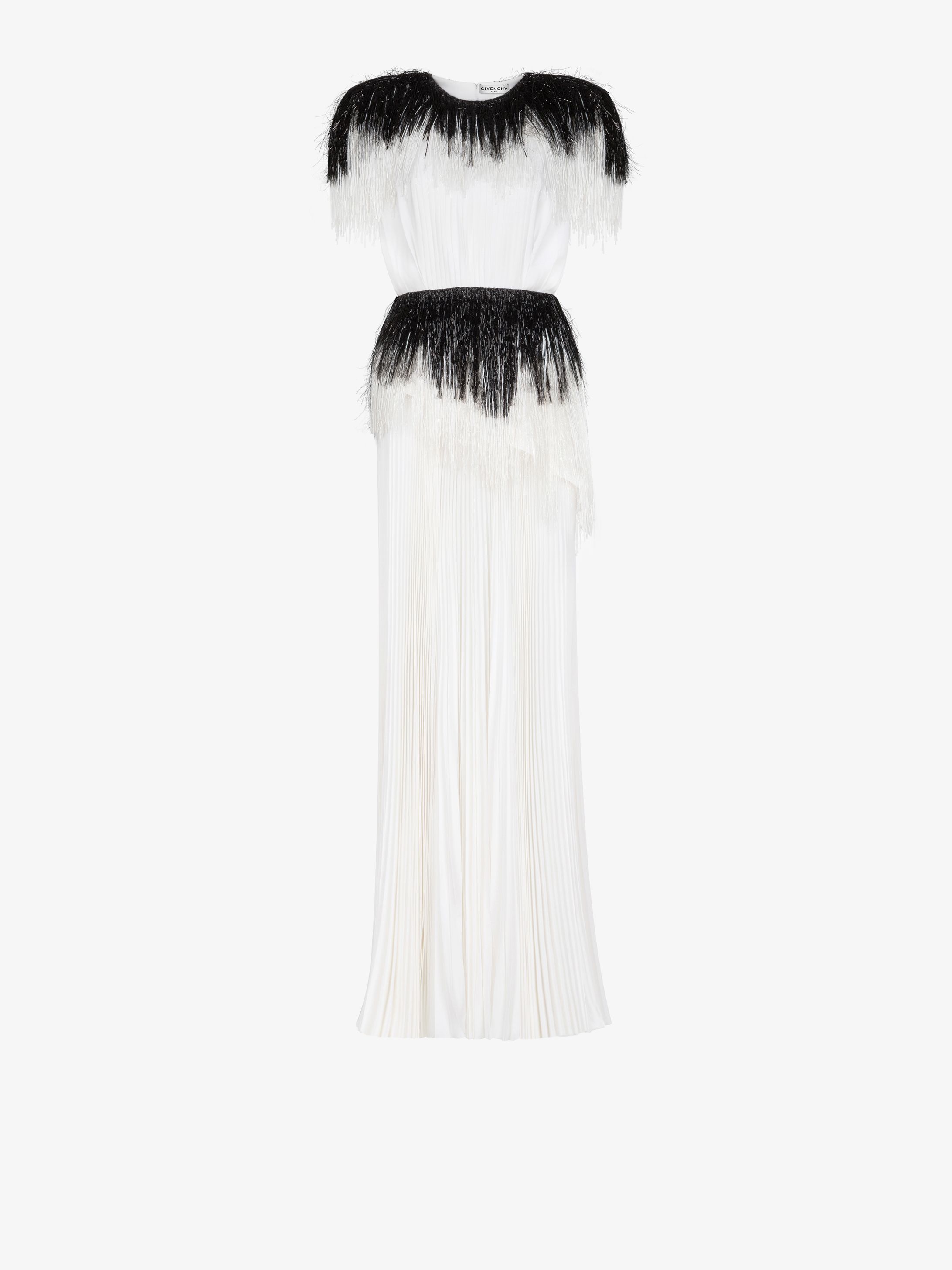 Two tone dress with franges in pearls and lurex