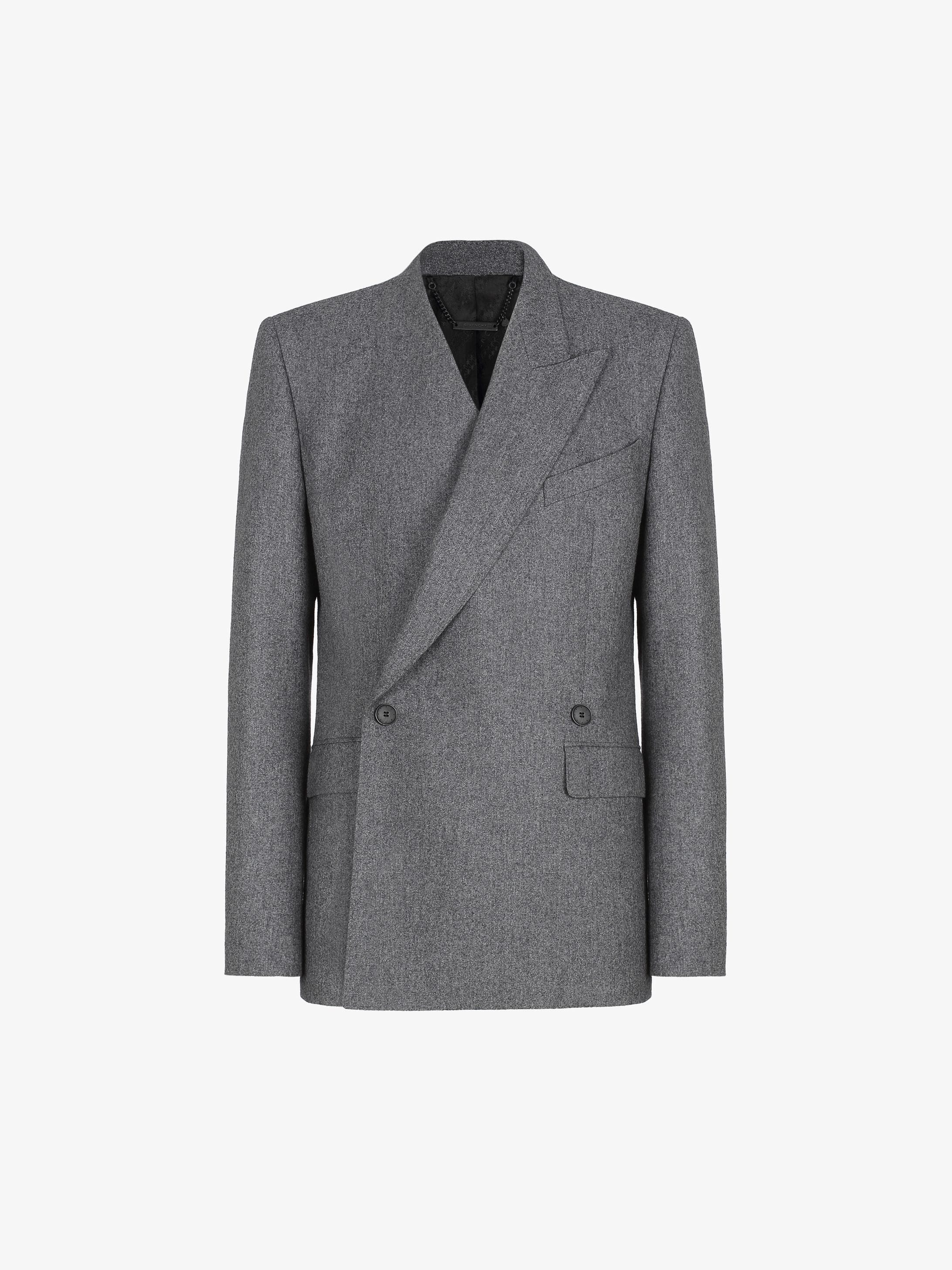 Double breasted jacket in flannel with asymmetric collar