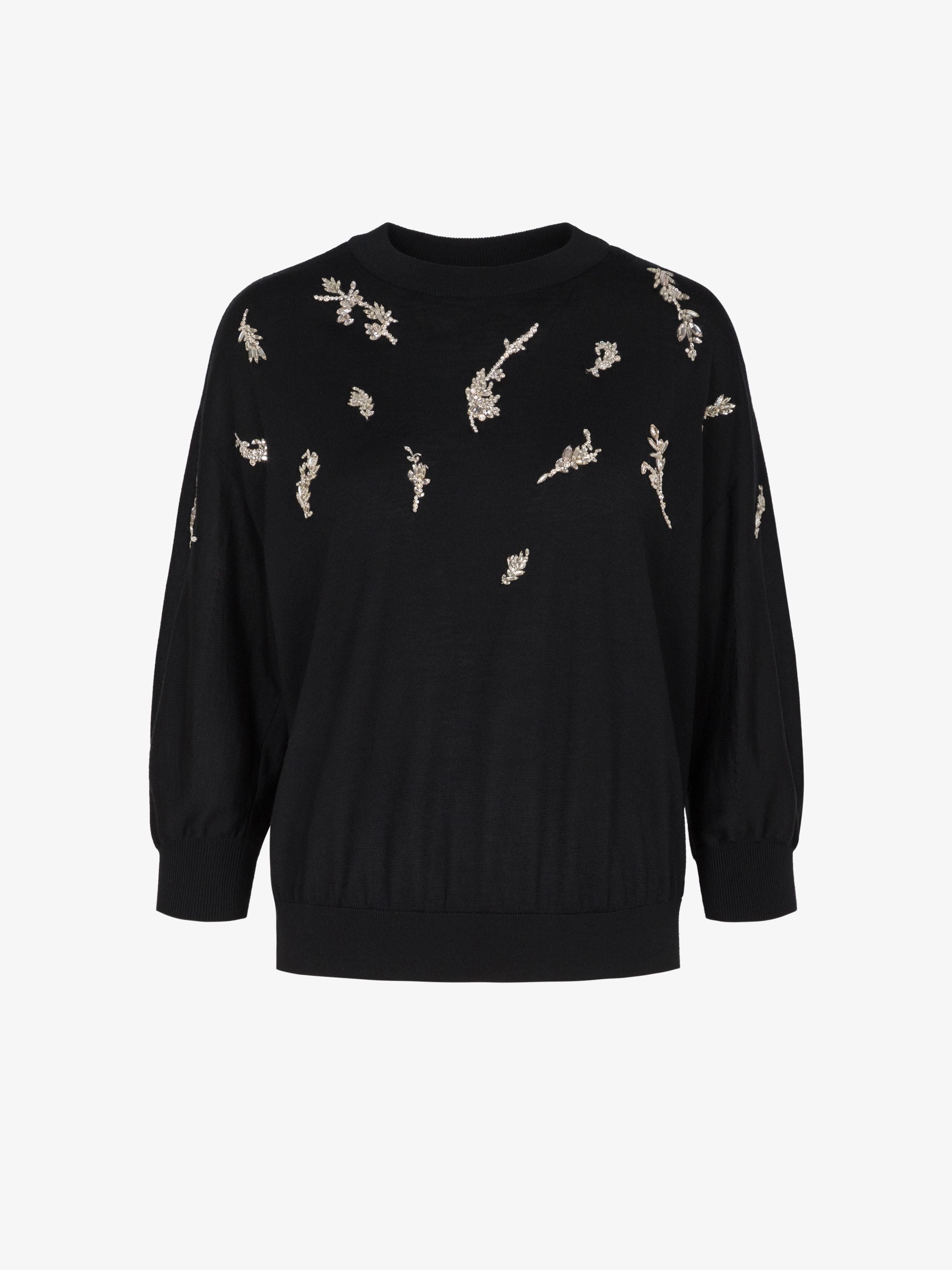 Sweater in wool and silk with embroidered crystals