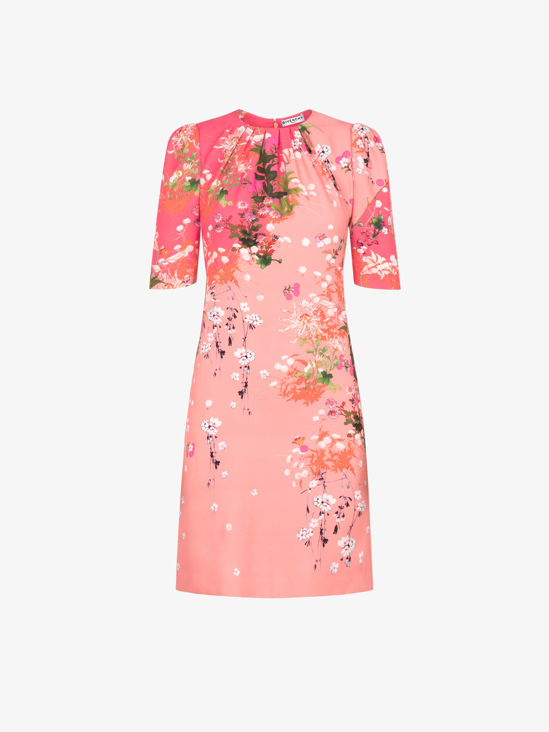 Floral printed dress in crêpe de satin