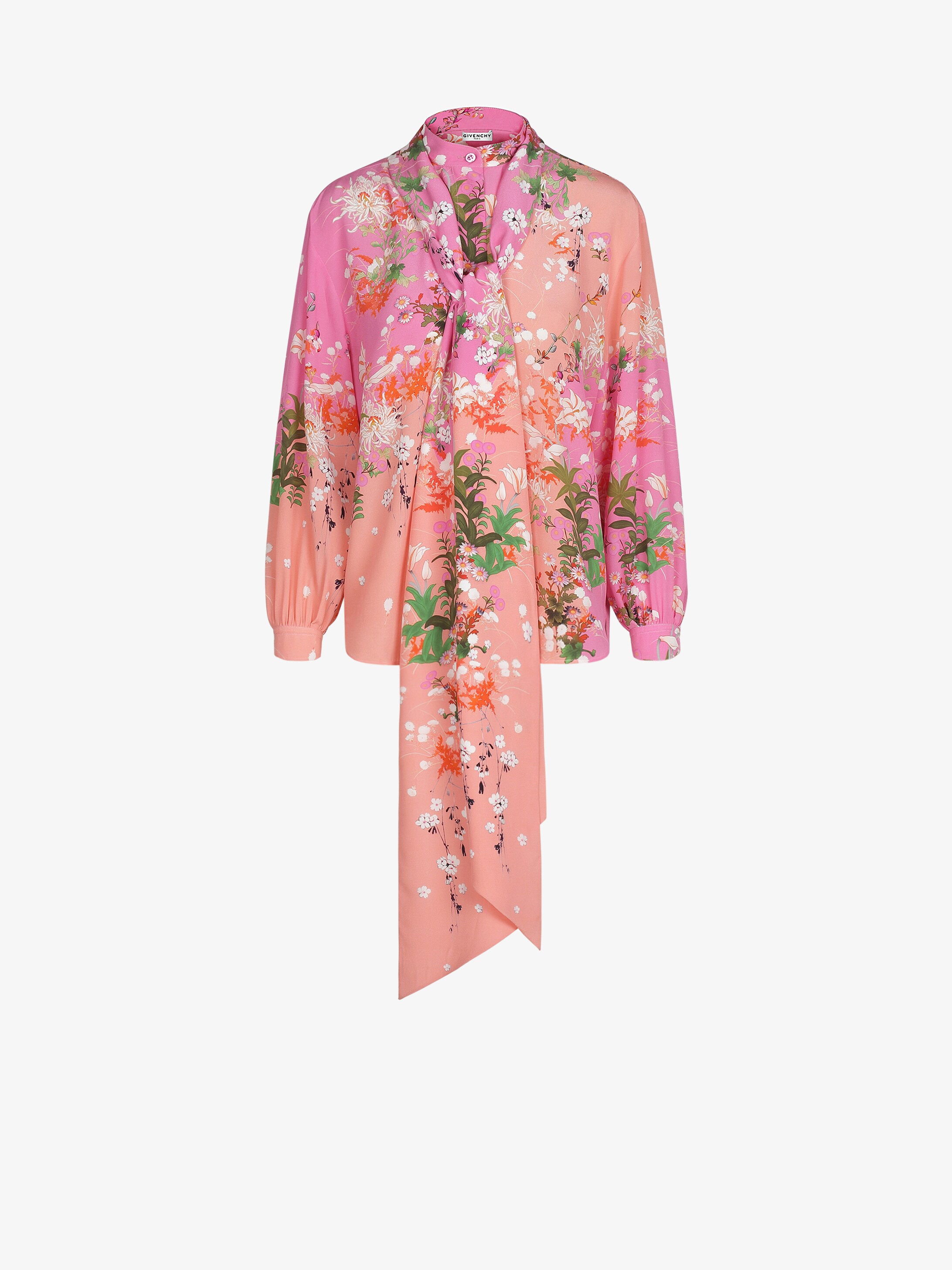 Blouse with scarf in floral printed silk