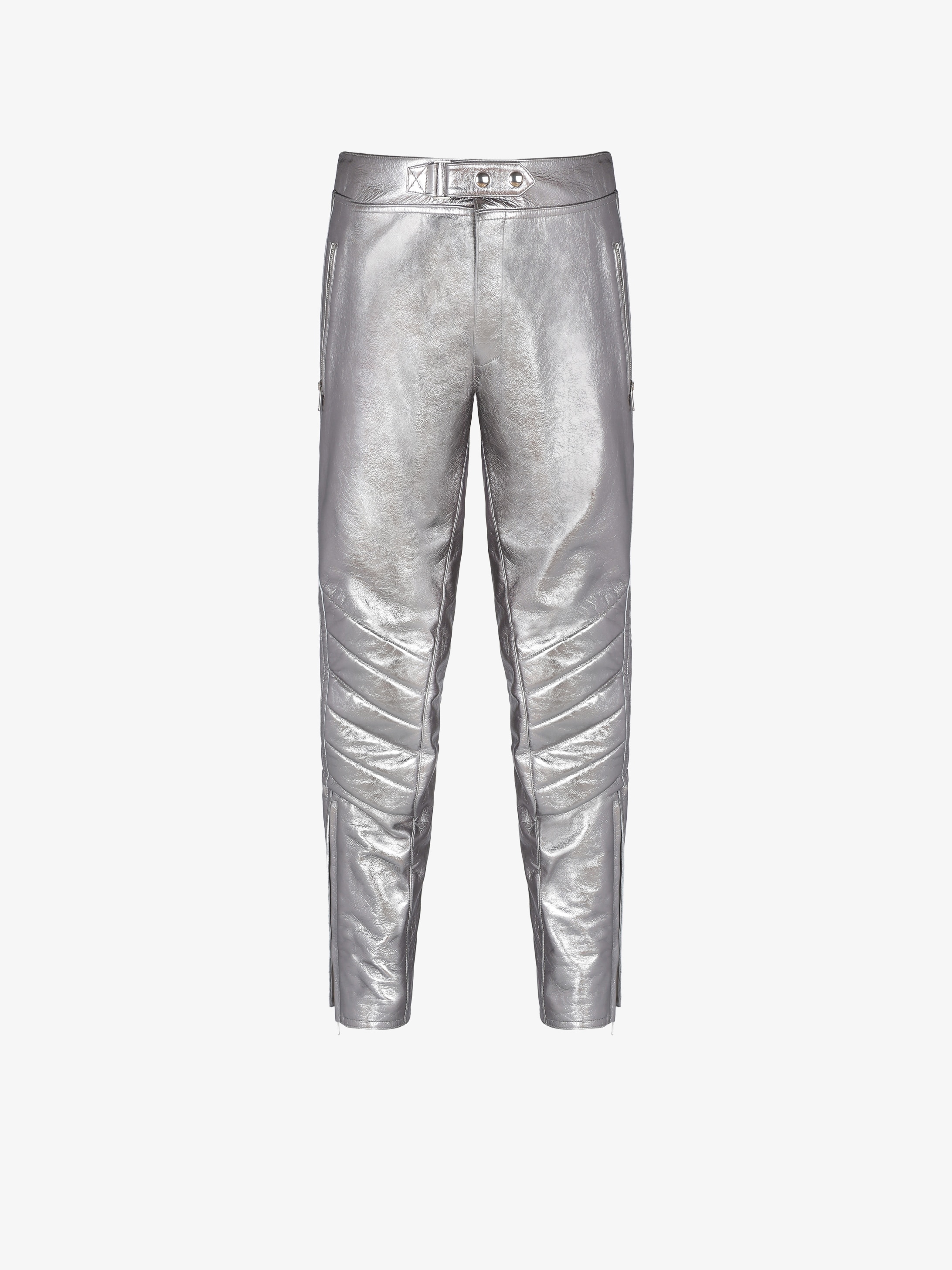 Biker pants in metallized leather