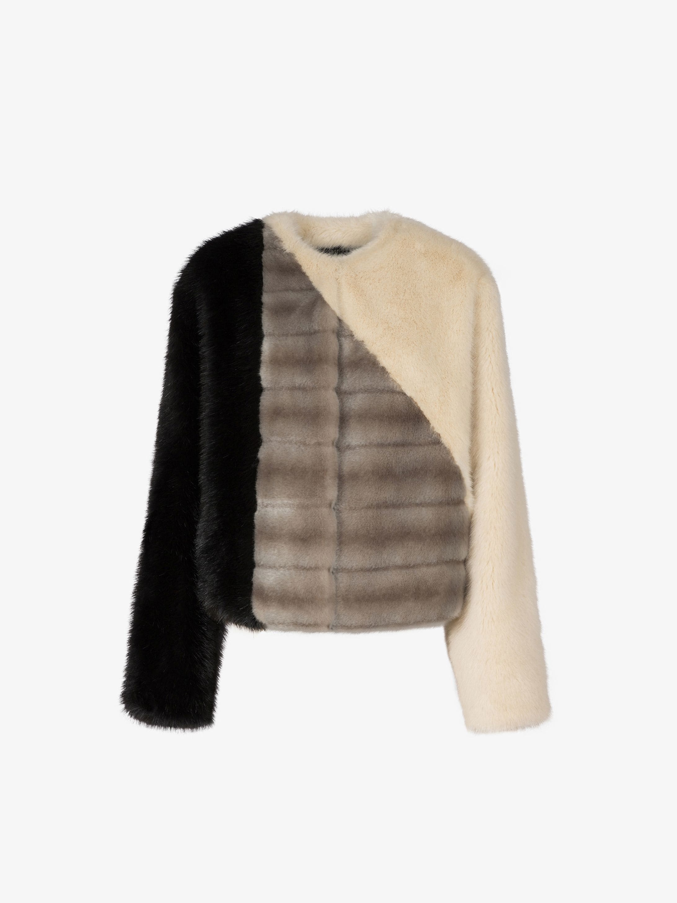Jacket in patchwork faux fur