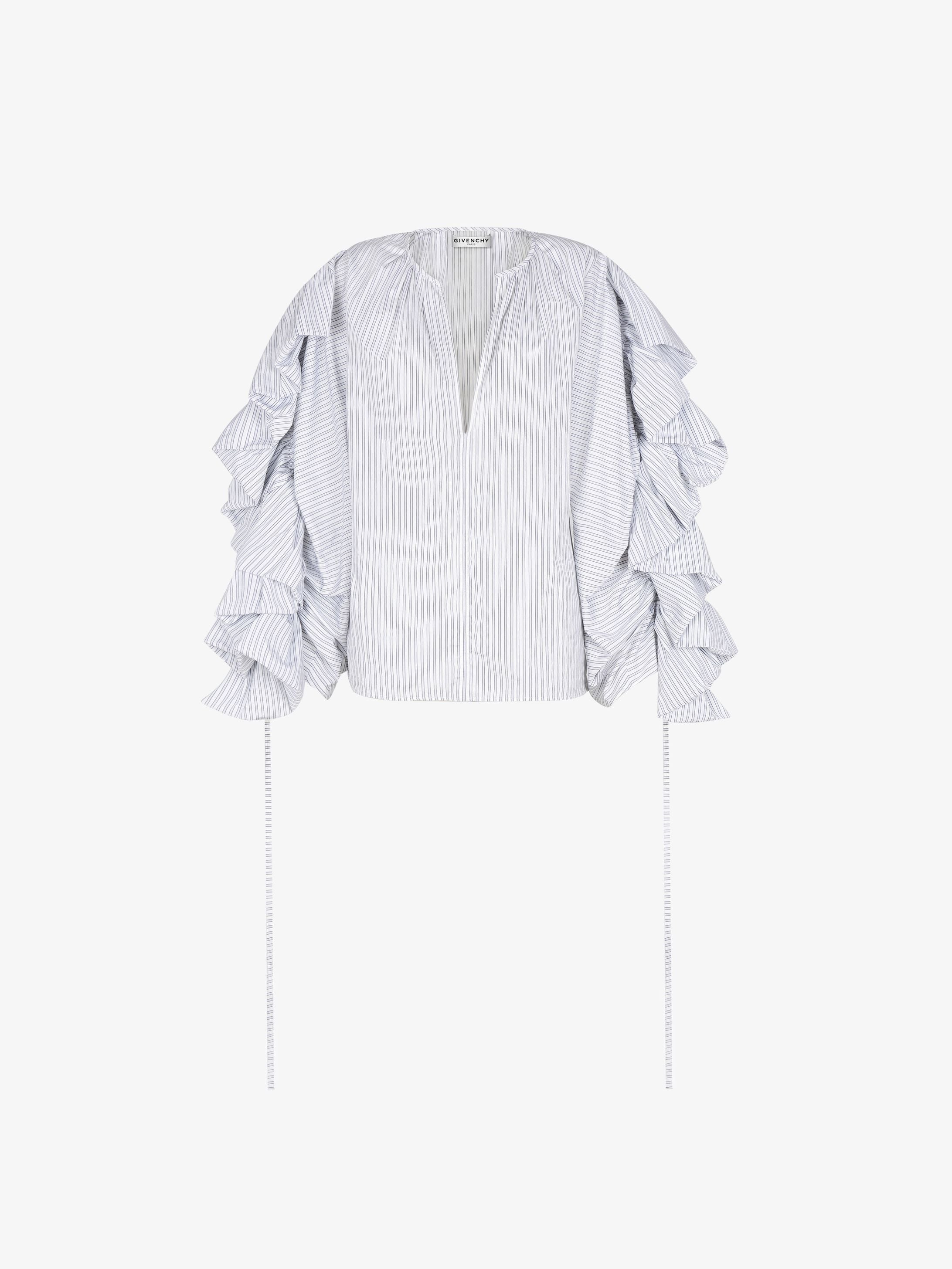 Blouse in popeline with ruffled sleeves