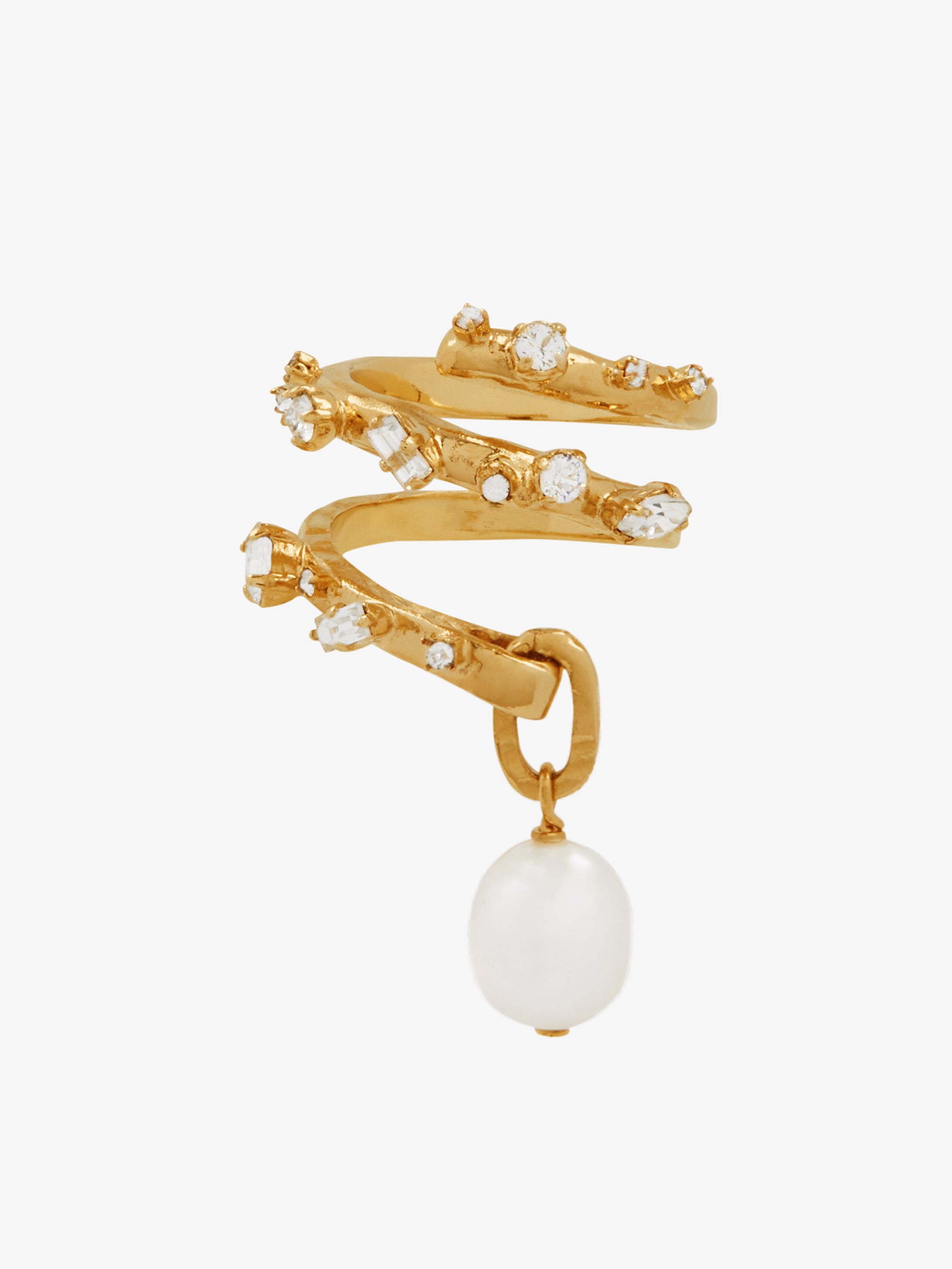 Spiral ring in crystals and pearls