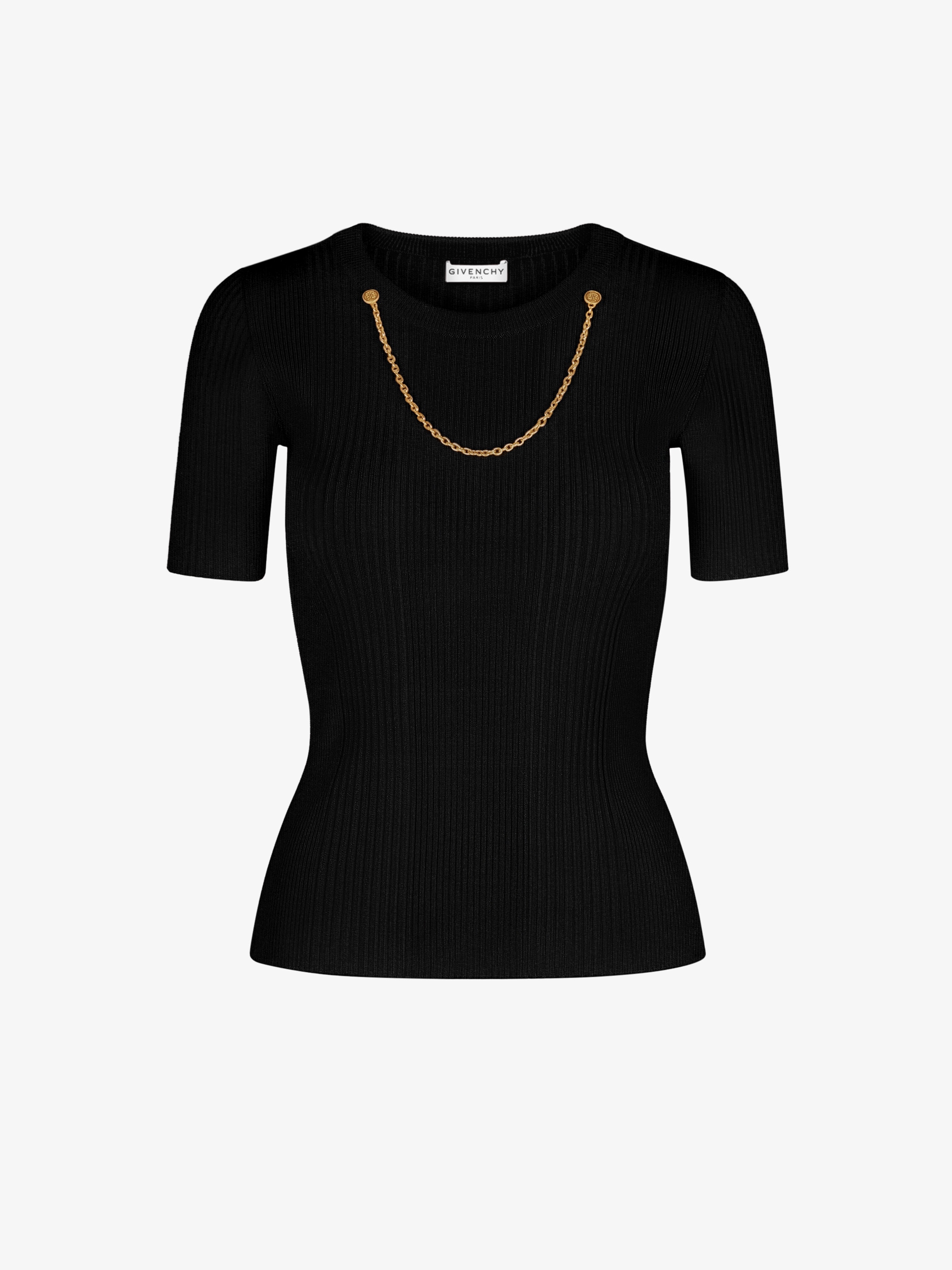 Top in maglia a coste con catena