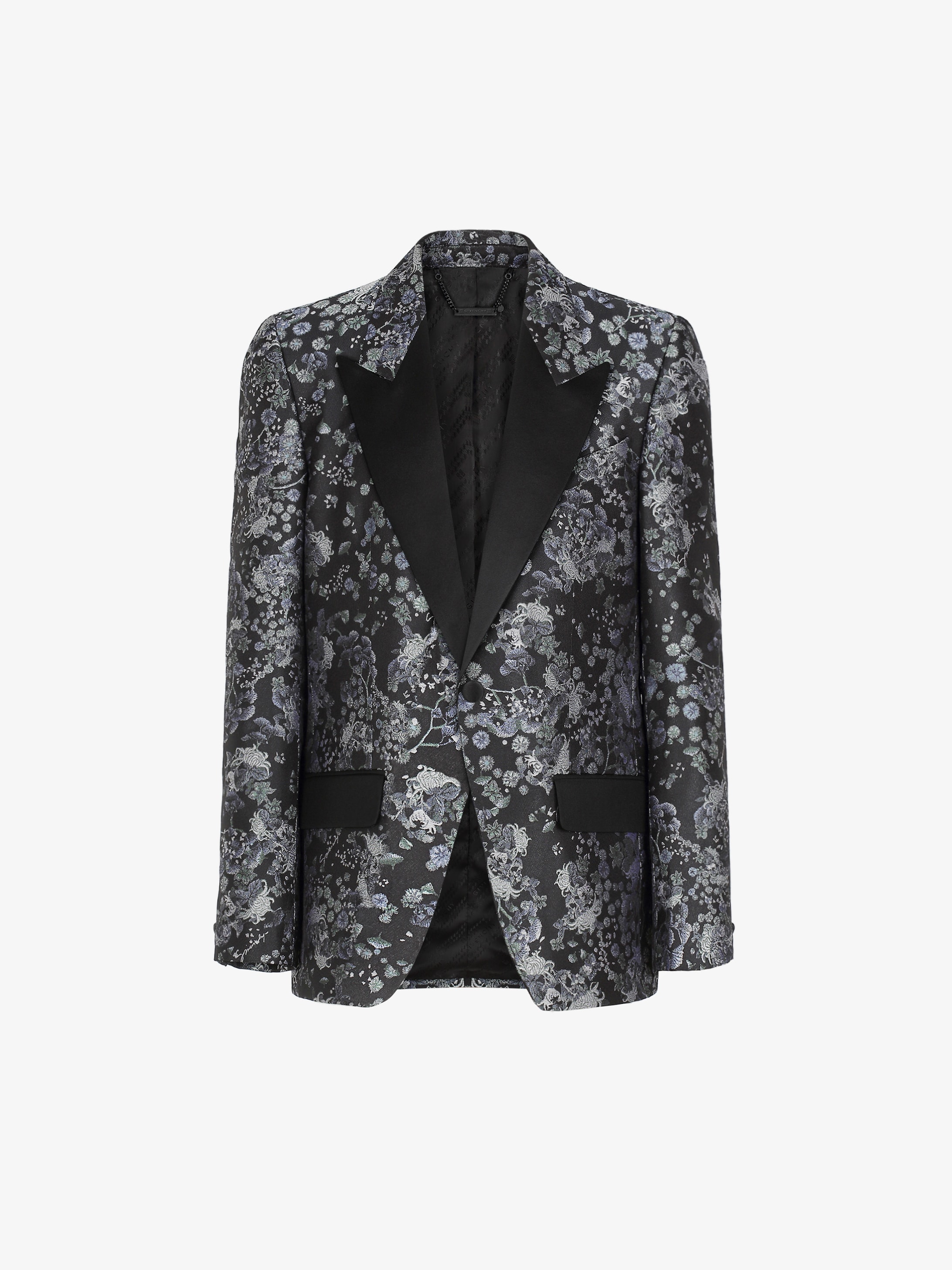 Tuxedo jacket in floral silk jacquard
