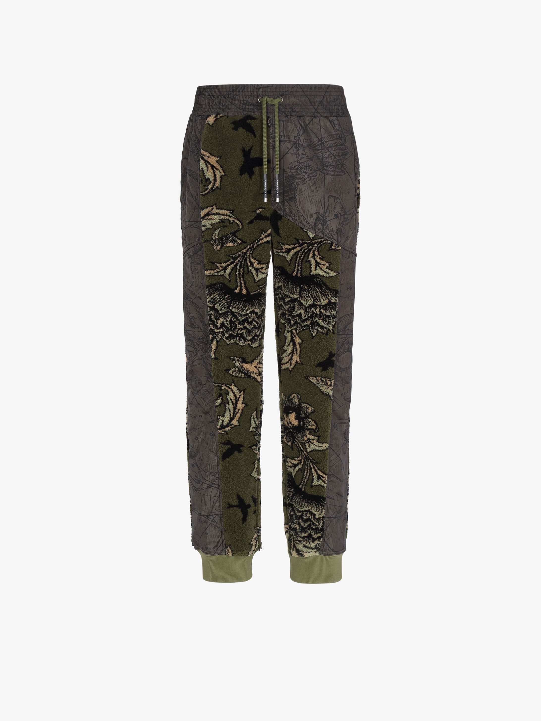 Jogger pants in floral pattern fleece and nylon