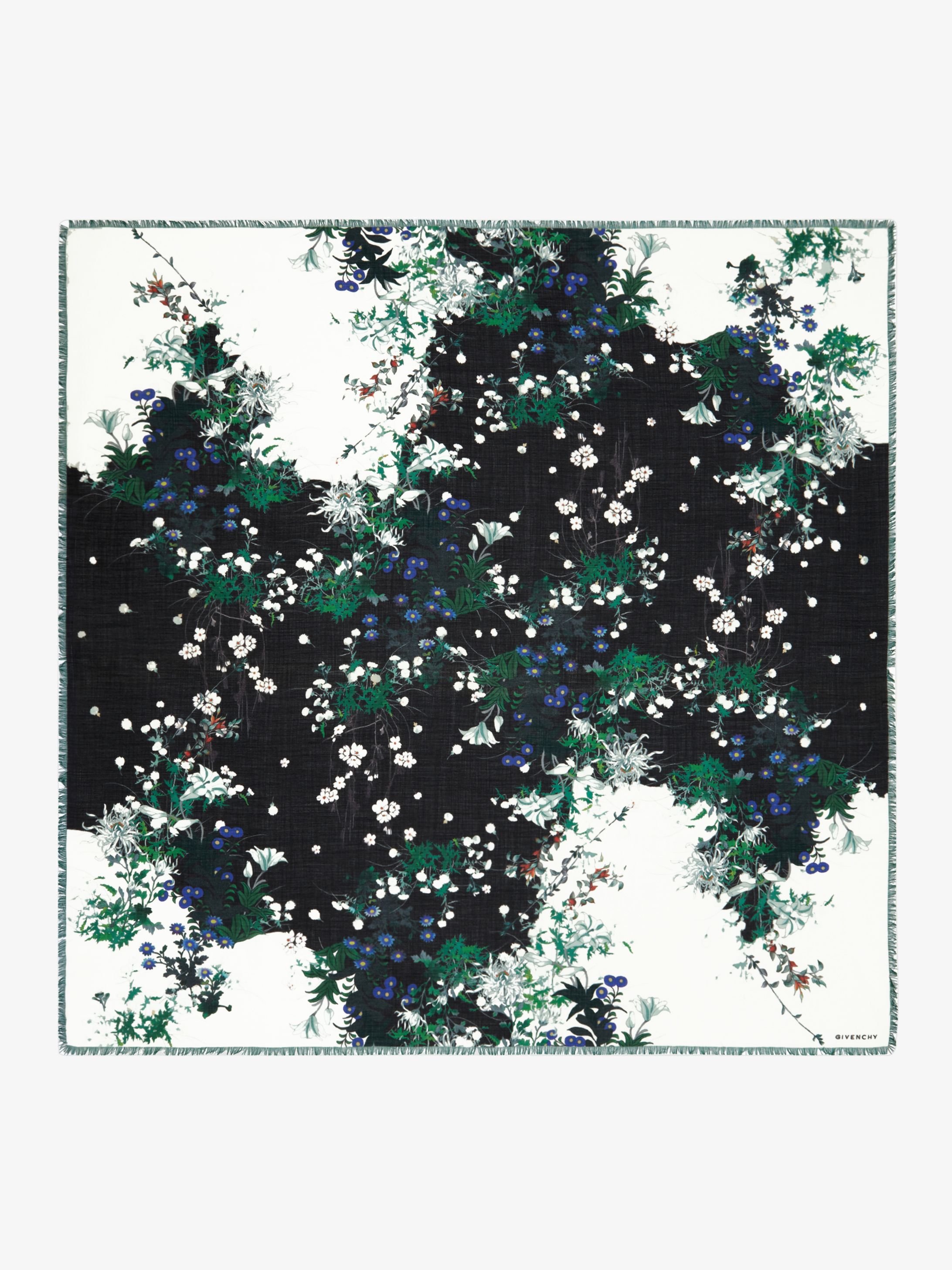 Large floral printed stole in cashmere and silk