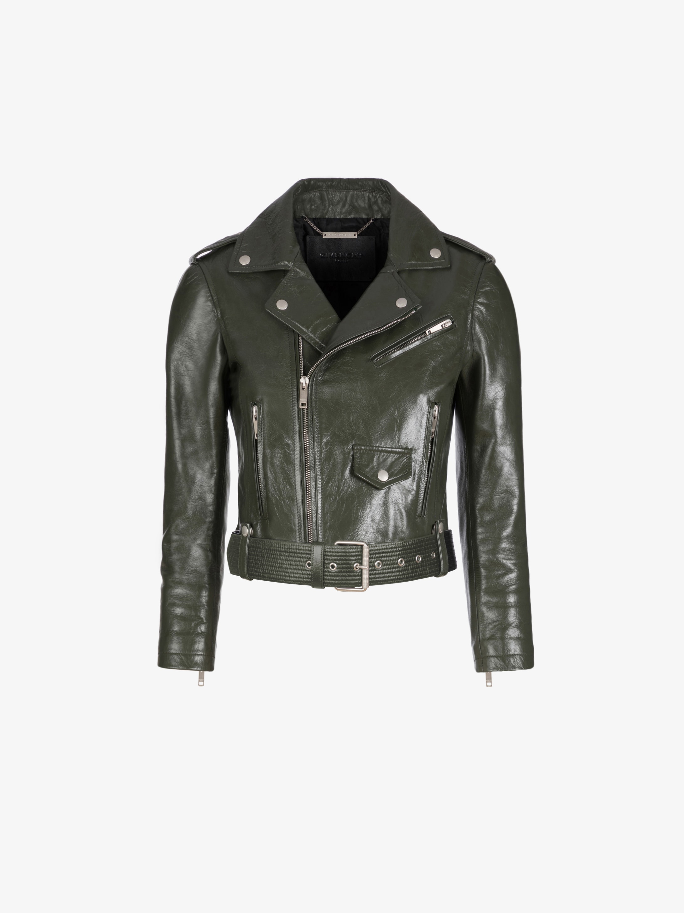 Biker jacket in vintage leather with belt