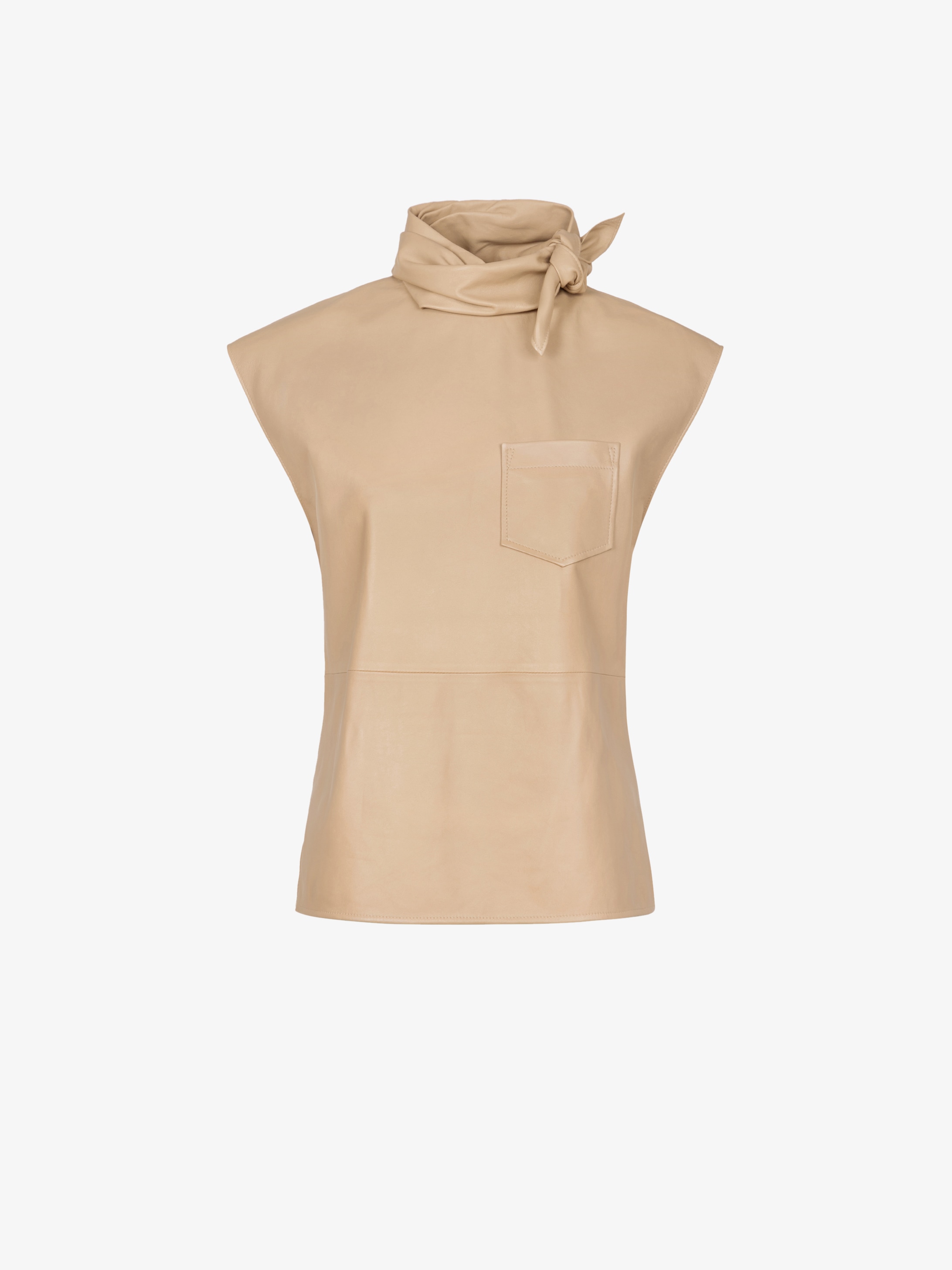 Top in leather with twisted scarf collar