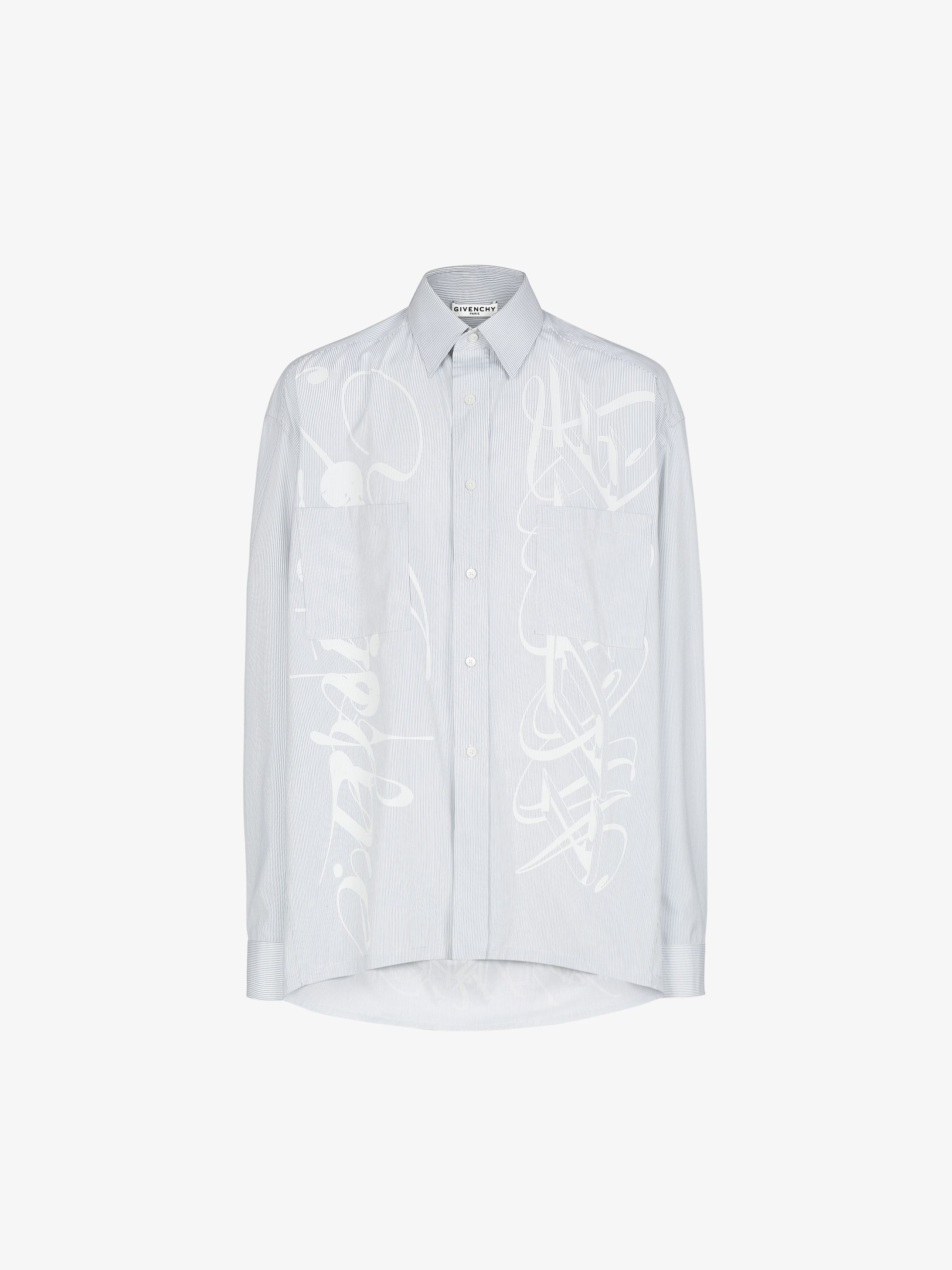 Calligraphic printed oversized striped shirt