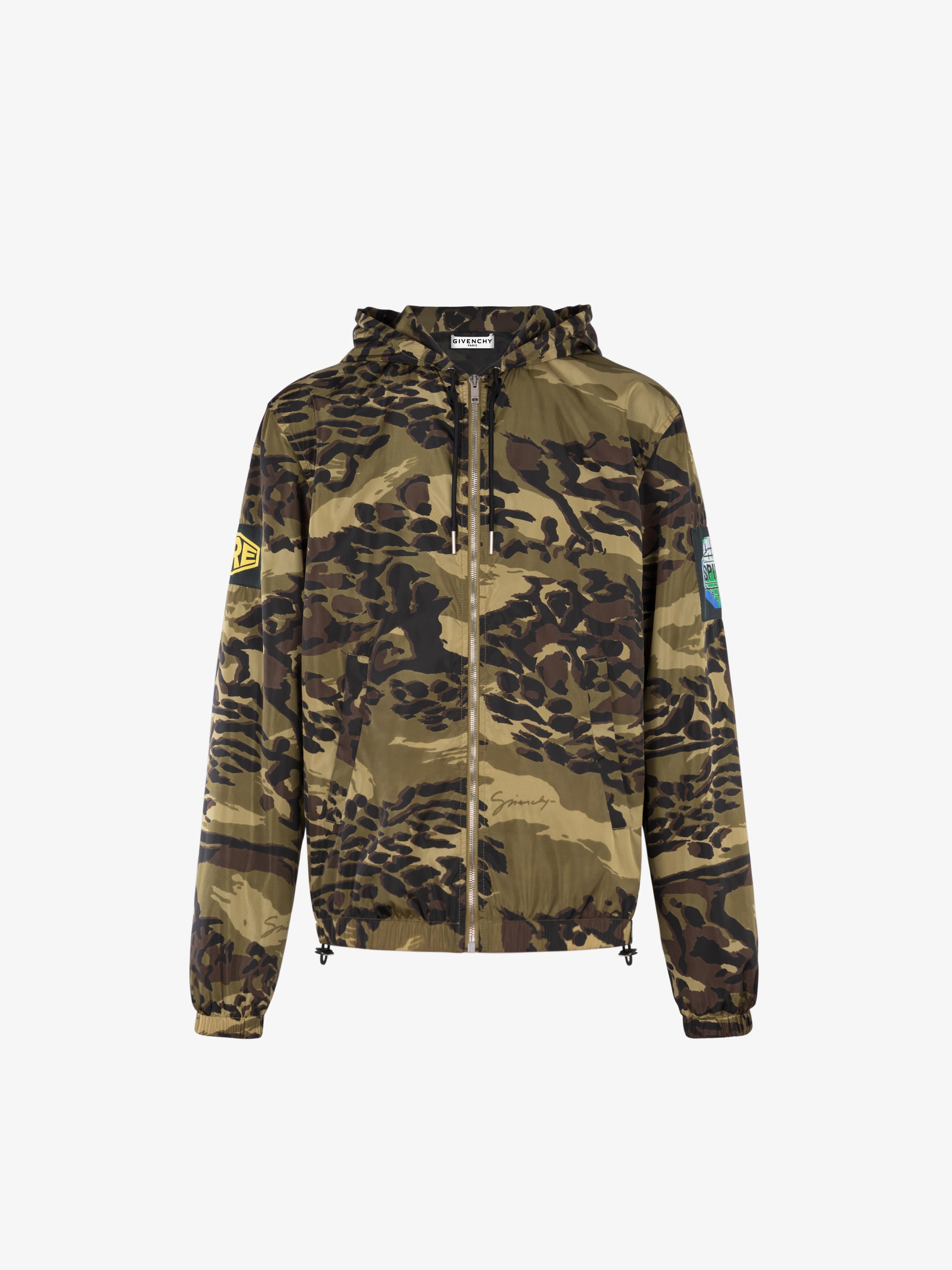 Camouflage printed windbreaker with patchs