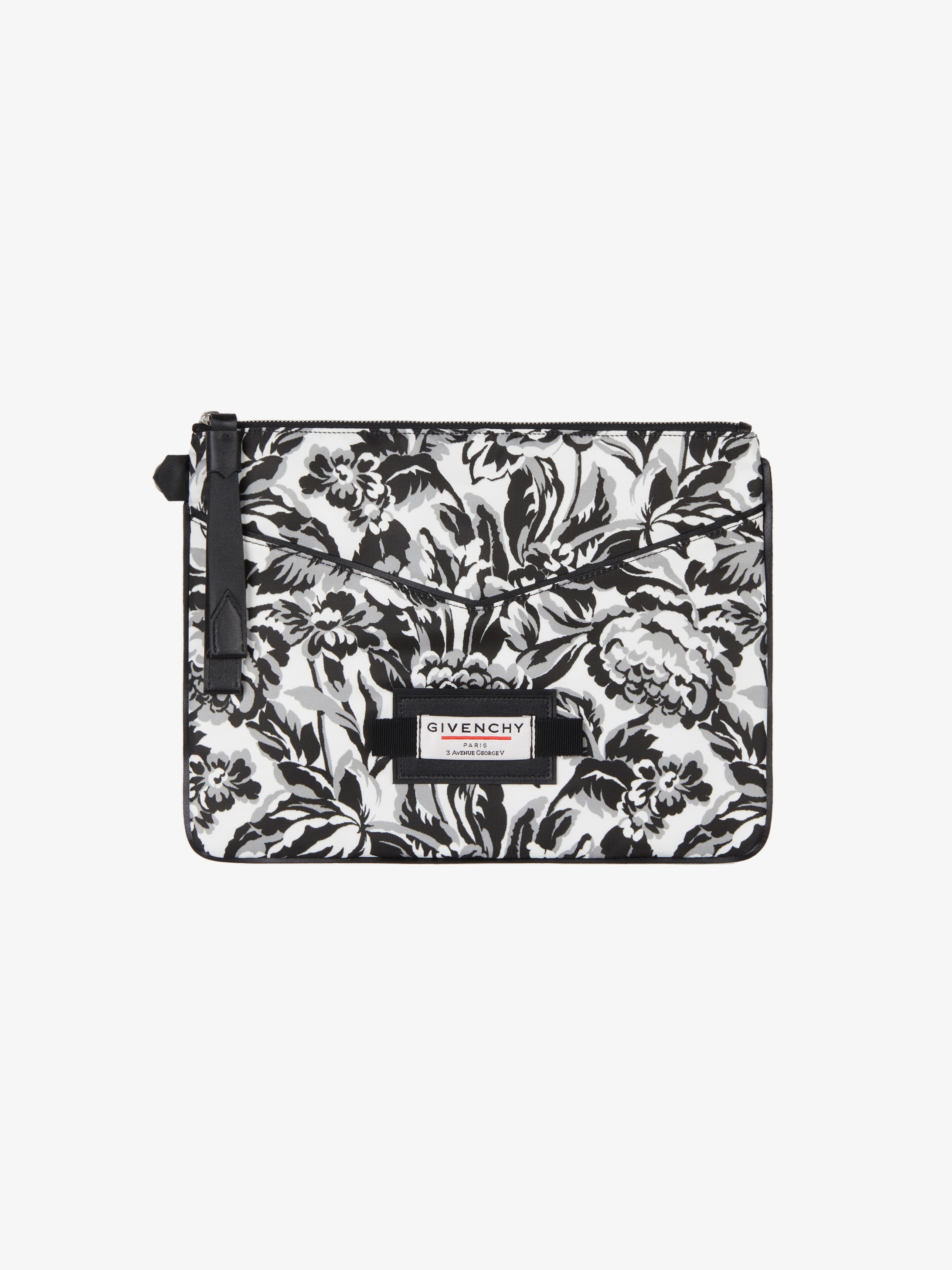 Large pouch in floral printed nylon