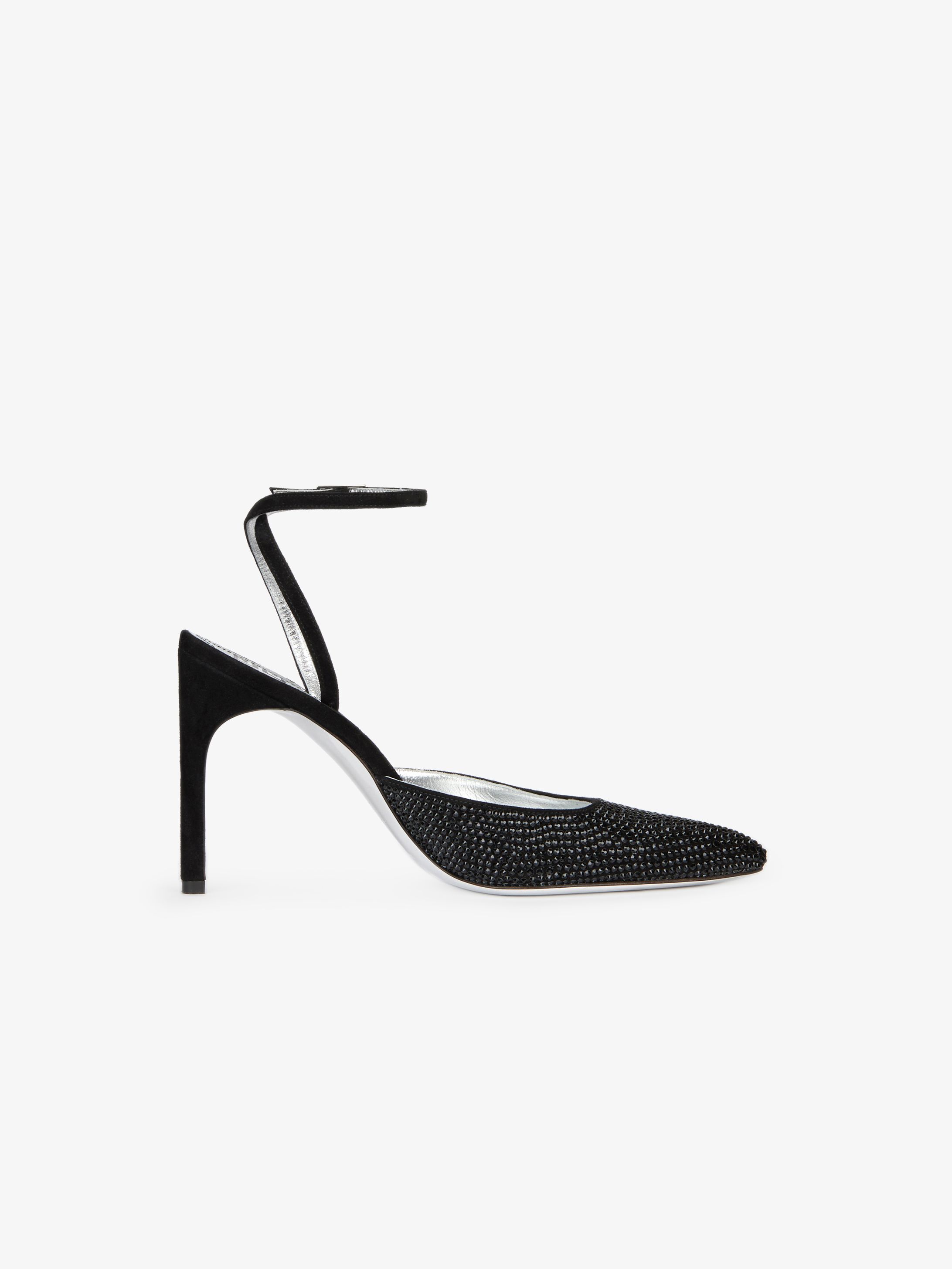 Pumps in suede and crystals