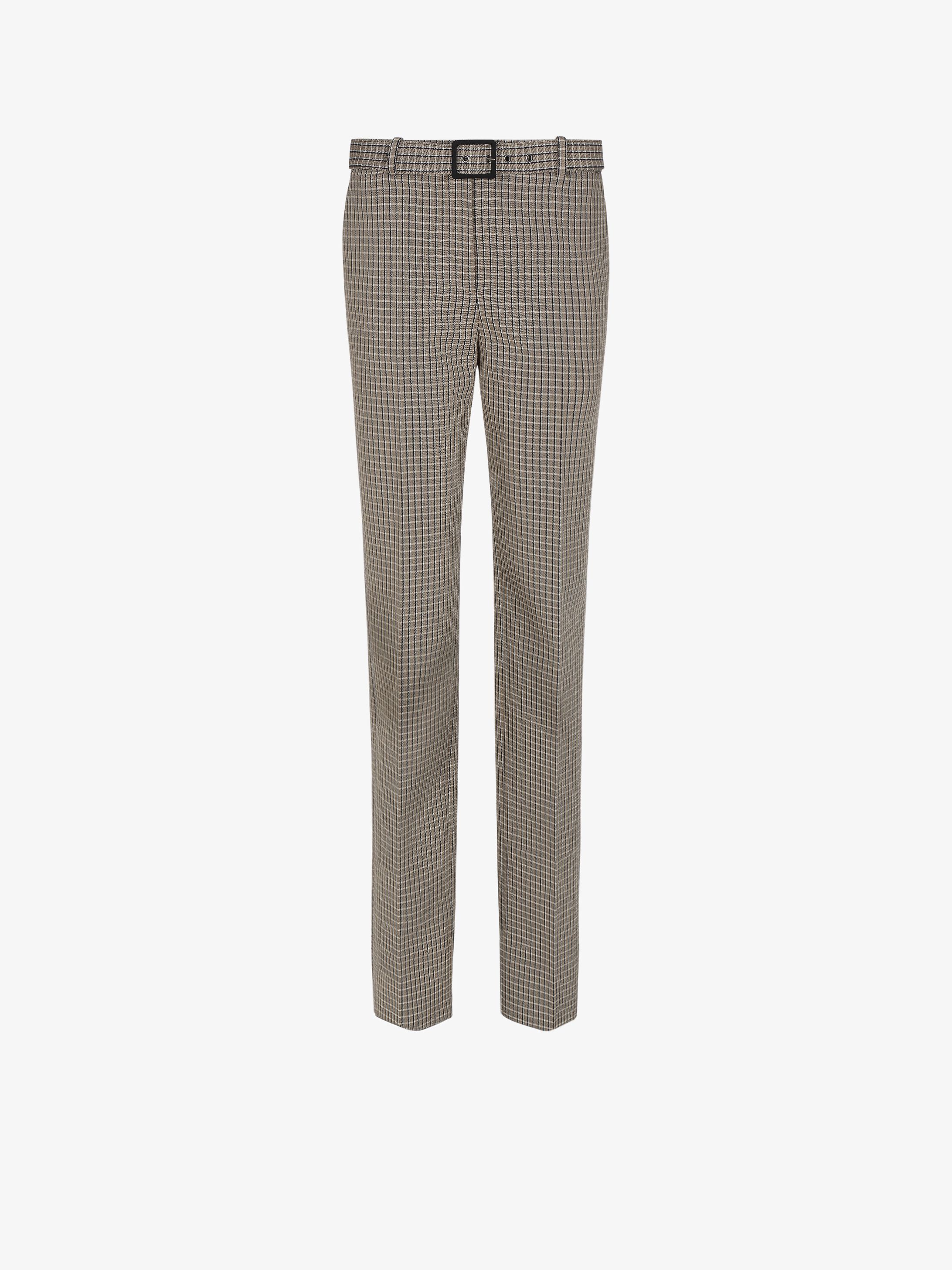 Checked pants with belt