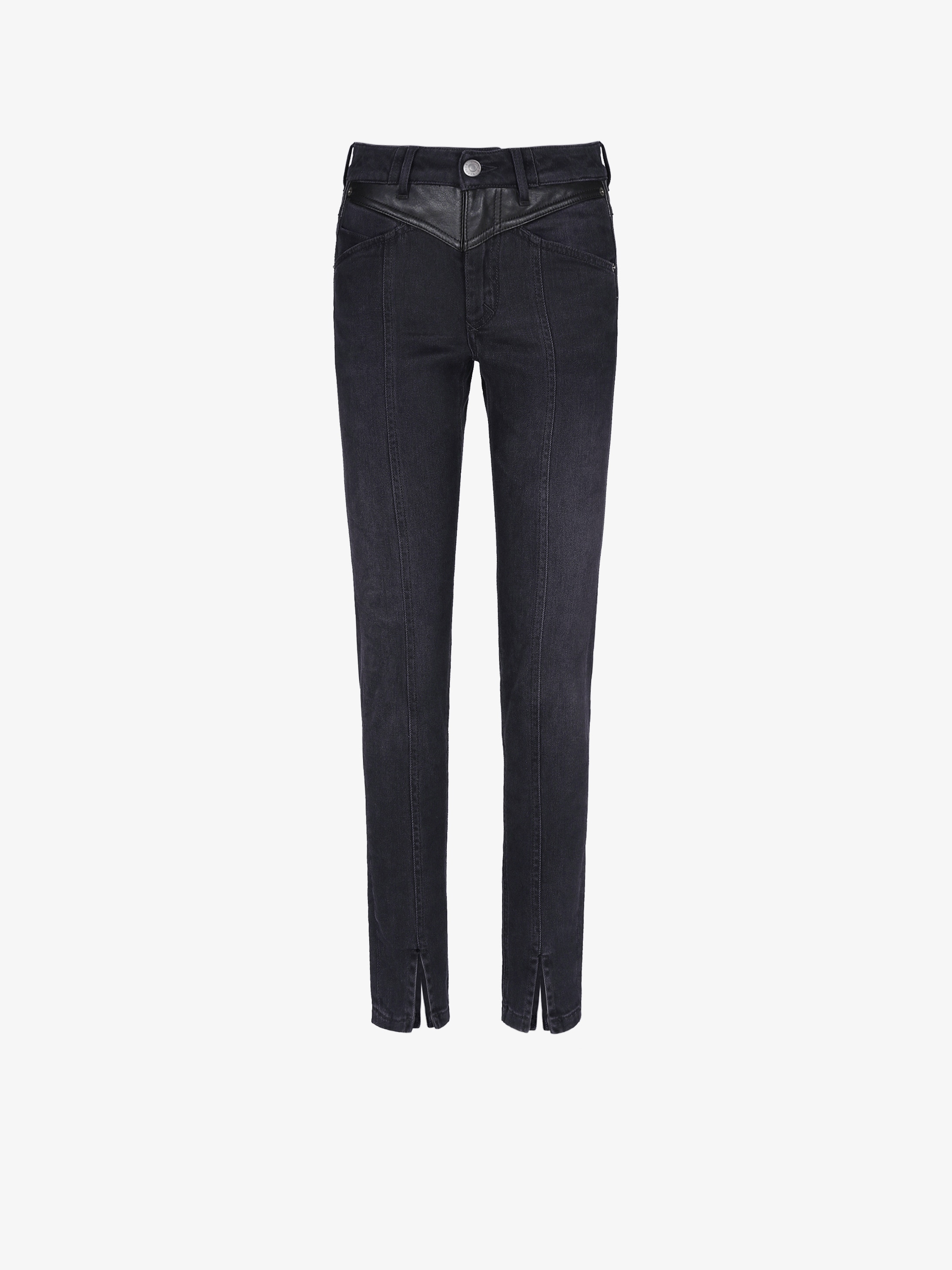 Skinny denim pants with leather details