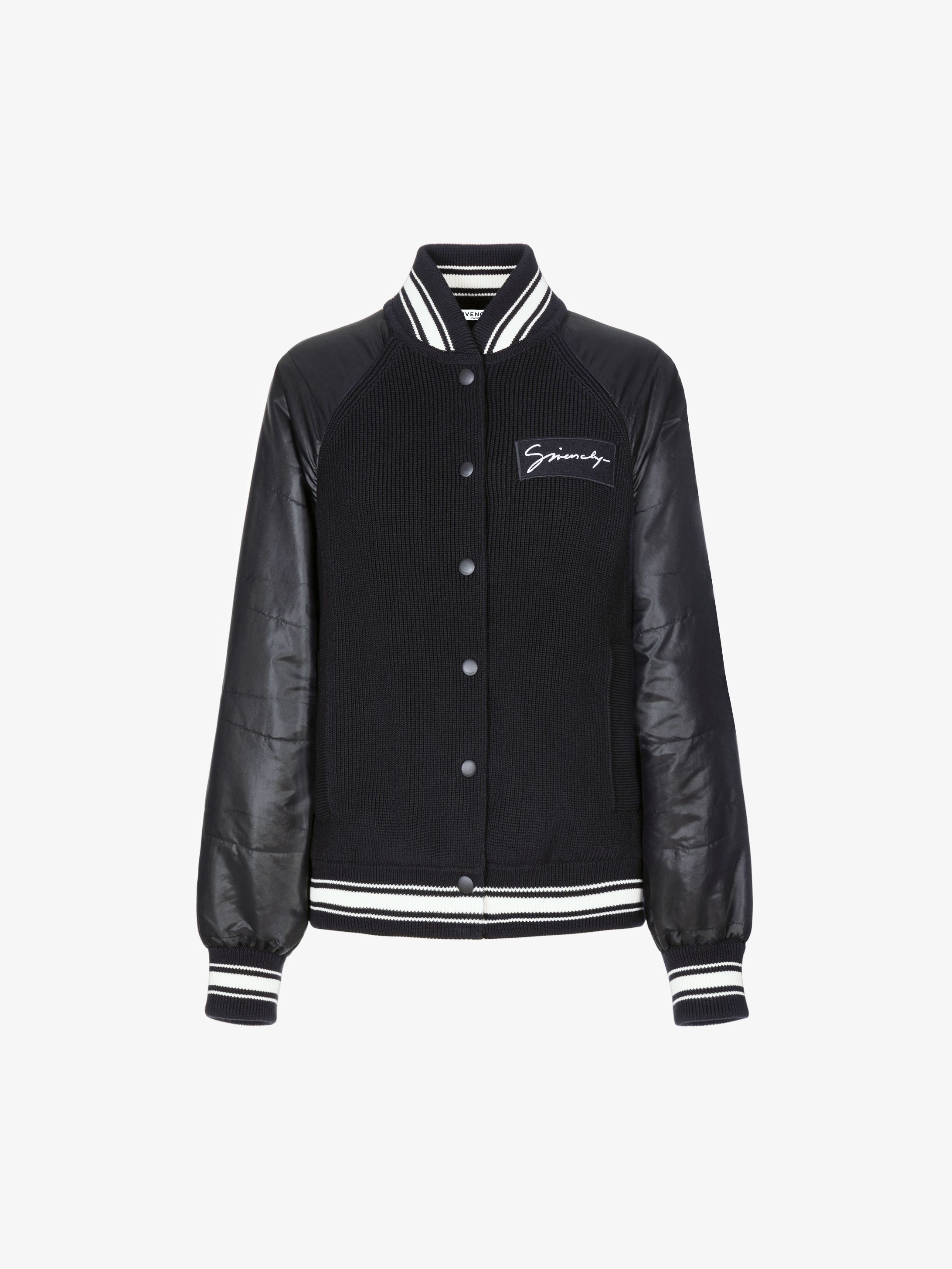 Knitted bomber jacket with contrasting sleeves